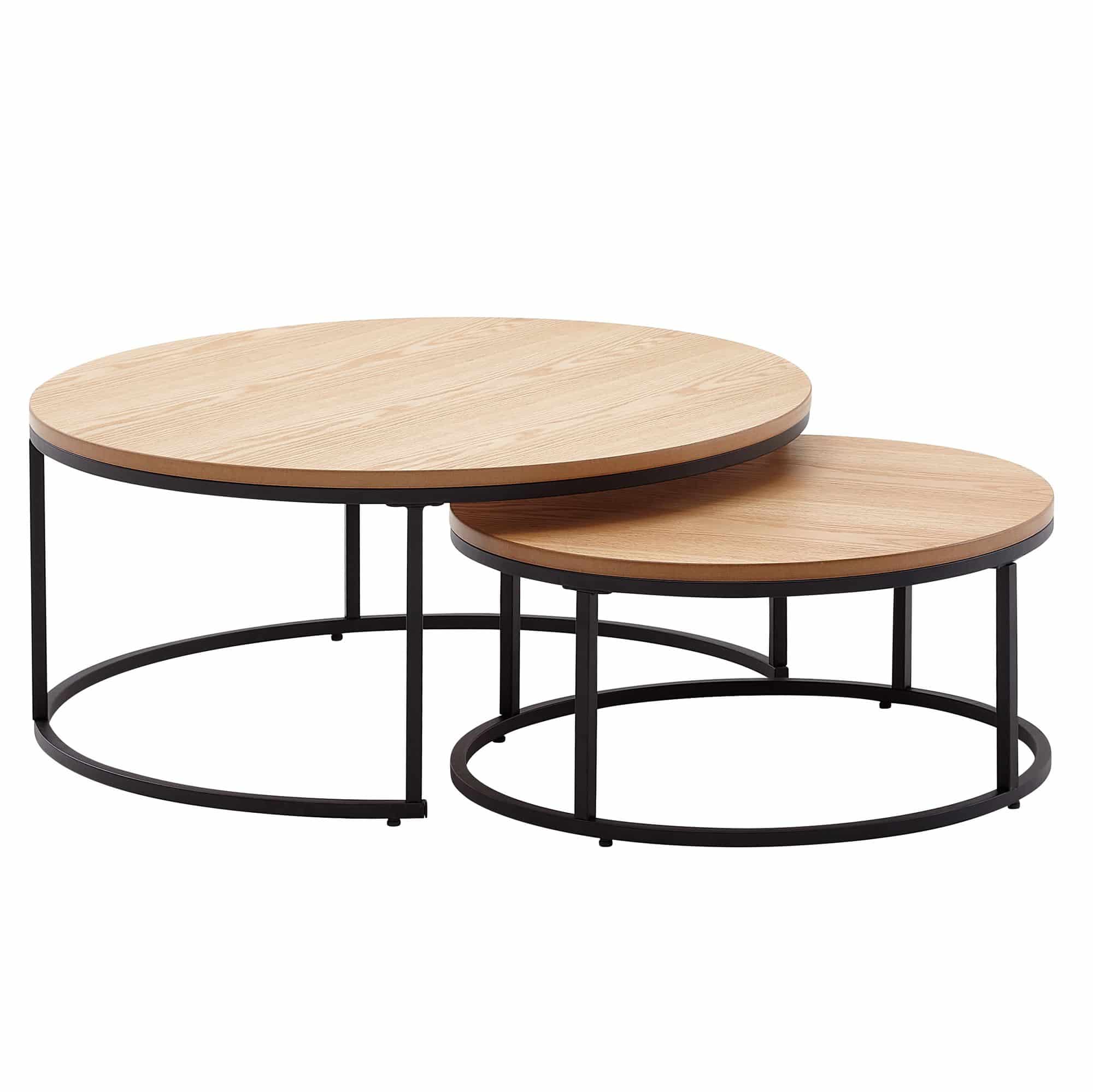 Wohnling Couchtisch-Set rund Eiche – 2er Metall & Holz Wohnling Couchtisch-Set rund Eiche – 2er Metall & Holz