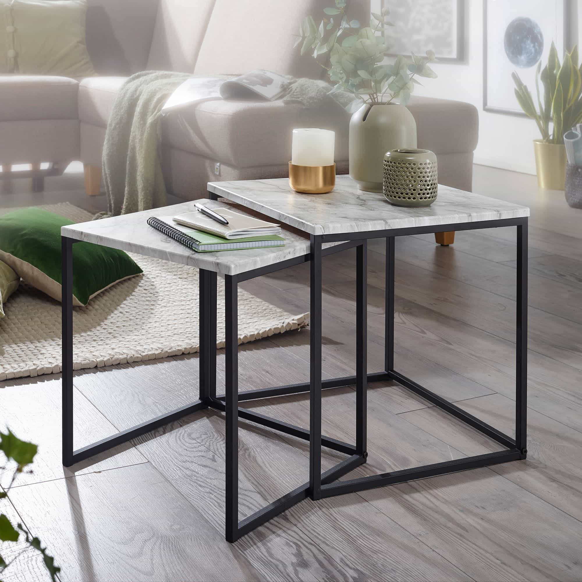 52202-WOHNLING-2er-Set-Beistelltische-Weiss-WL5-983-Holz-Metall-Dekotische-Marmoroptik-Kleine-Couchtische-Eckig-Sofatisch-2-Teilig-Quadratisch-Zwei-Wohnzimmertische-Viereckig-Ka_1 Design Beistelltisch 2er Set Marmor Optik Weiß