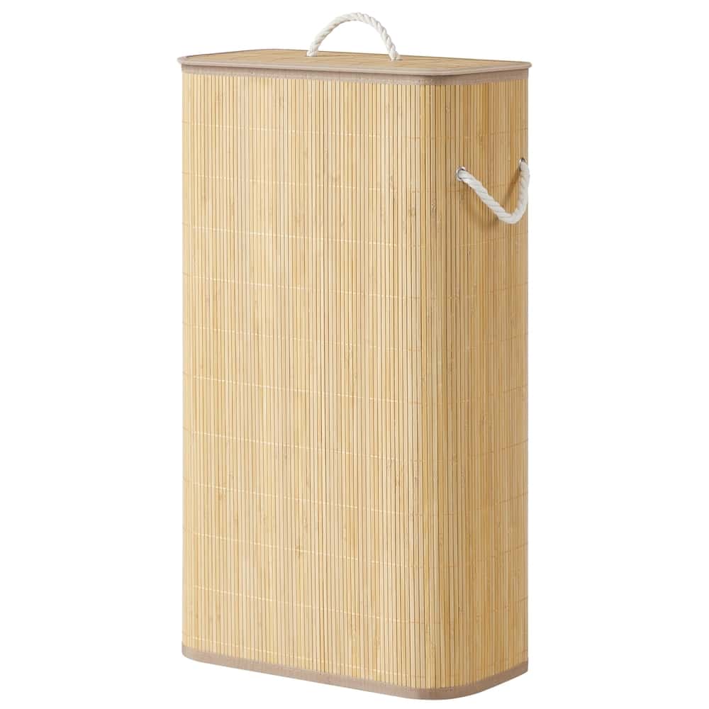 Wäschekorb mit Deckel, 60 L, Wäschesammler Bambus