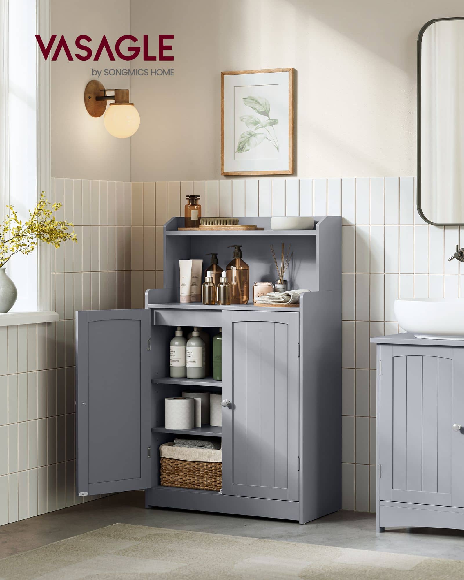 Badezimmerschrank mit 2 Türen und Eingeböden taubengrau Badezimmerschrank mit 2 Türen und Eingeböden taubengrau