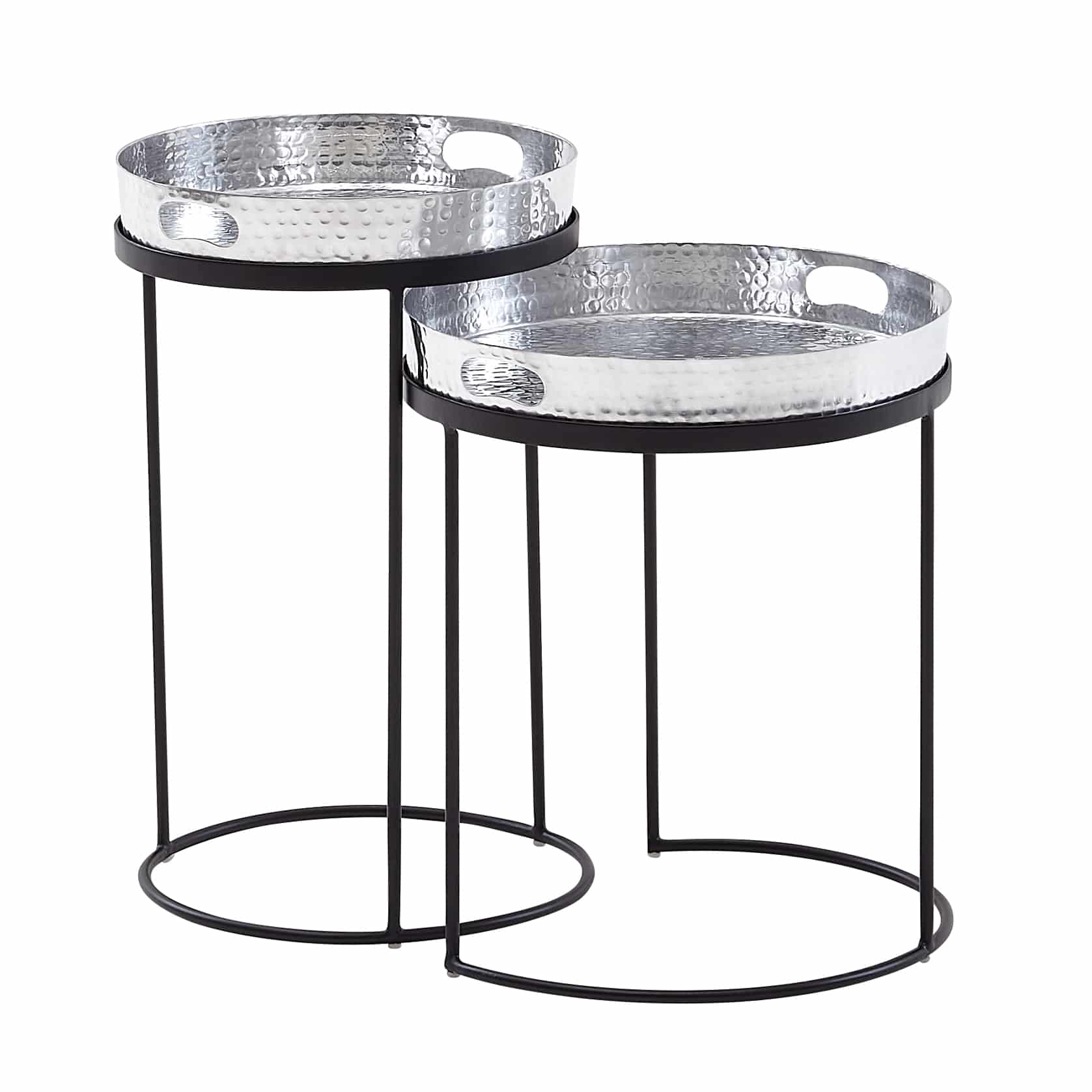 63453-WOHNLING-Couchtisch-2er-Set-Silber-schwarz-WL6-460-WL6-460_6 Beistelltisch 2er Set Silber / Schwarz Metall Hammerschlag Satztisch Rund