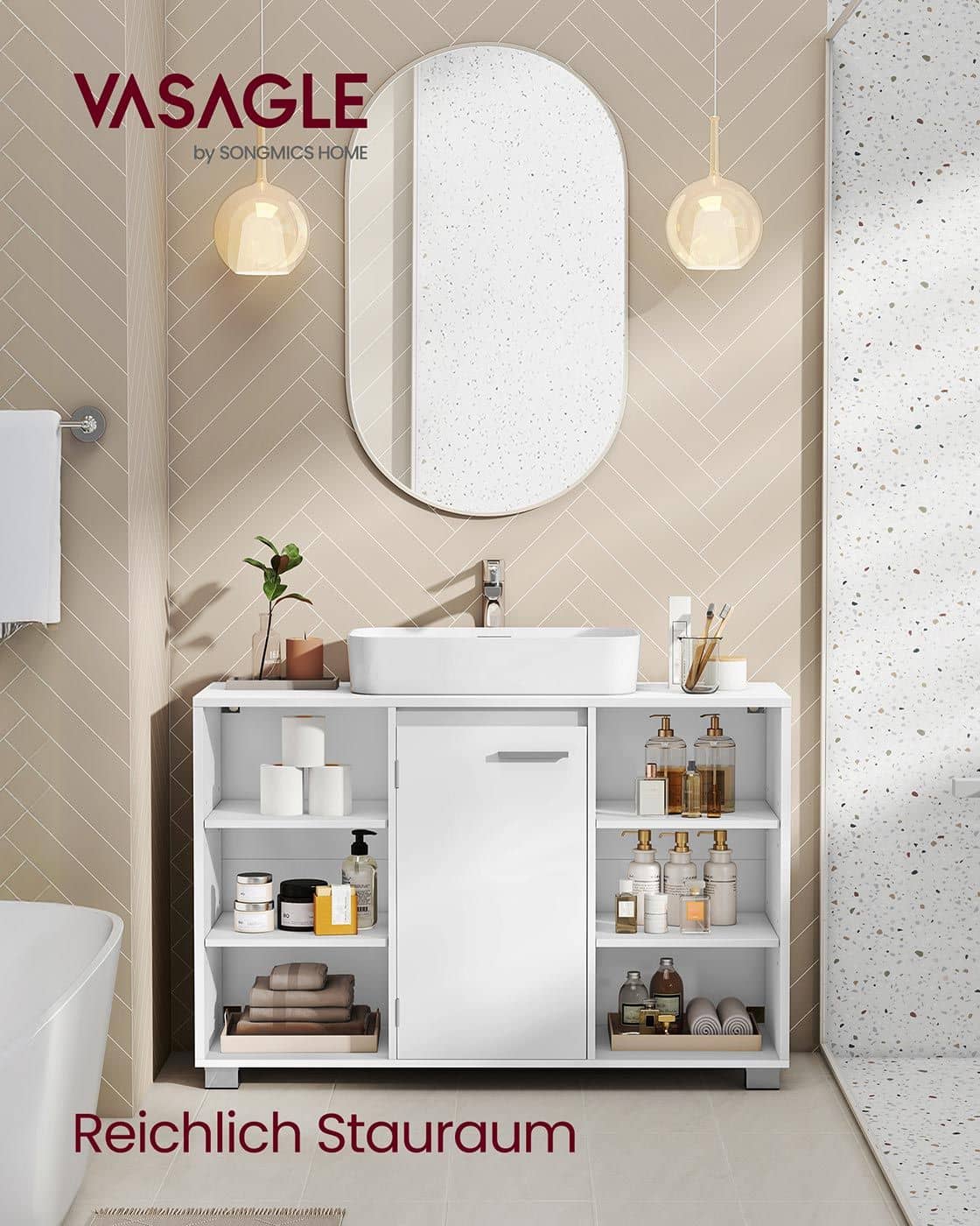 Waschbeckenunterschrank mit verstellbaren Ablagen