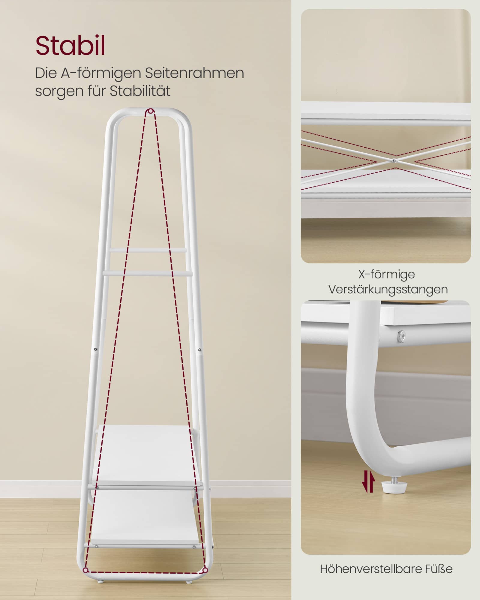 Kleiderständer mit 2 Ablagen und 6 Haken in S-Form Kleiderständer mit 2 Ablagen und 6 Haken in S-Form