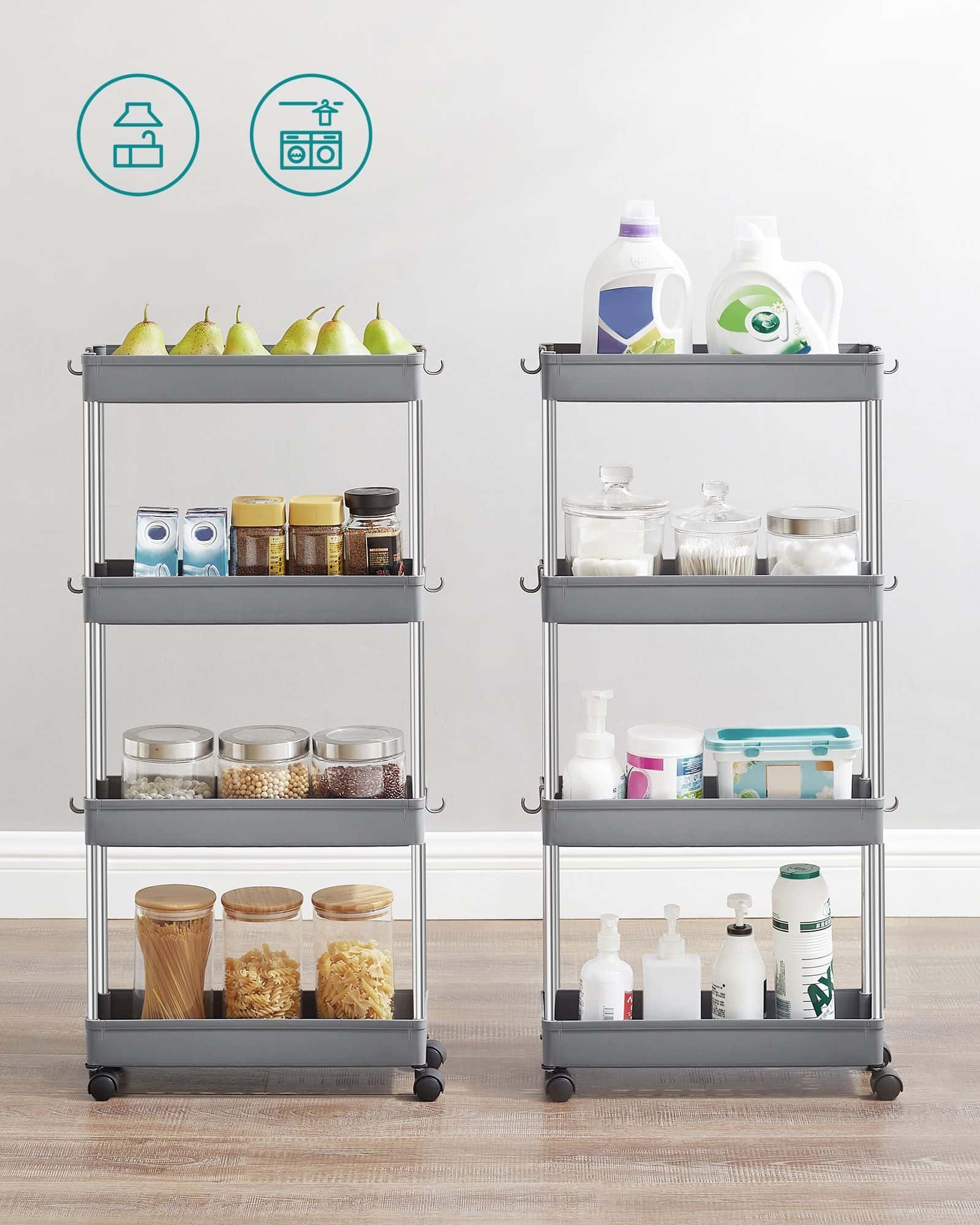 Rollwagen mit 4 Ebenen Grau Rollwagen mit 4 Ebenen Grau