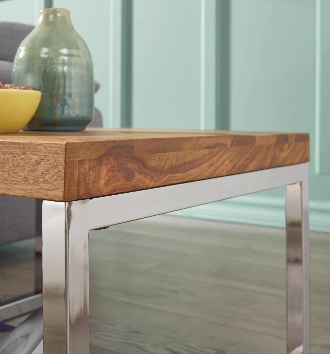 34319-WOHNLING-Beistelltisch-GUNA-Massiv-Holz-SheeswyNleH2lx1BB9 Beistelltisch GUNA Massiv-Holz Sheesham Wohnzimmer-Tisch Metallgestell Landhaus-Stil Couchtisch dunkelbraun natur