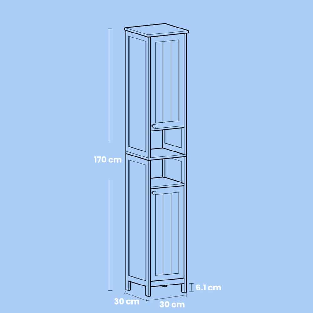 Hochschrank für Badezimmer mit Beleuchtung, verstellbaren Einlegeböden, offenen Fächern