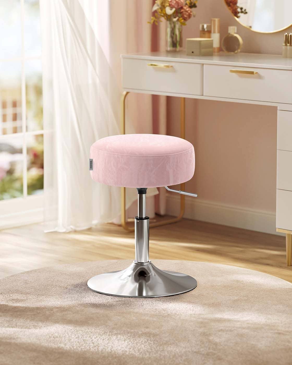 Höhenverstellbarer und 360° drehbarer Schminkhocker pastellrosa Höhenverstellbarer und 360° drehbarer Schminkhocker pastellrosa