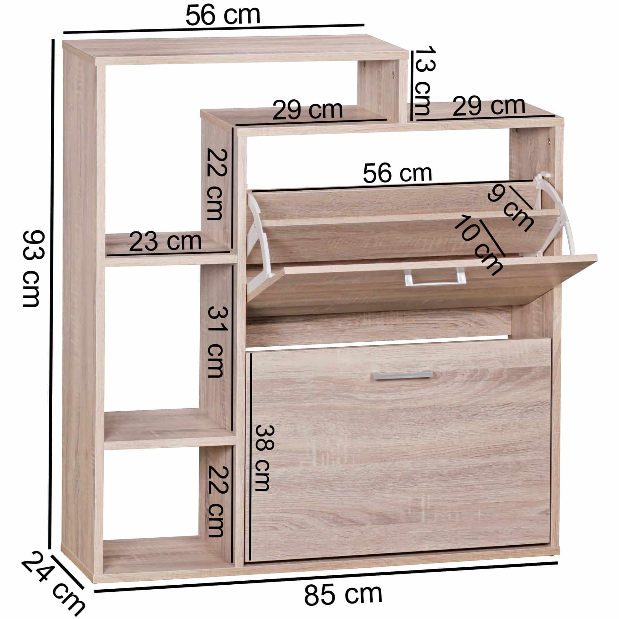 40530-WOHNLING-Moderner-Schuhkipper-SAMO-Holz-2-Faecher-Sonoma-Eiche-12-Paar-Schuhe-Schuhschrank-85-x-24-x-93-cm-Schuhkommode-Flur-mit-Ablage-Regal-flur-moebel-schuh-aufbewahrun_3 Moderner Schuhkipper MASSA Holz 2 Fächer Sonoma Eiche 12 Paar Schuhe