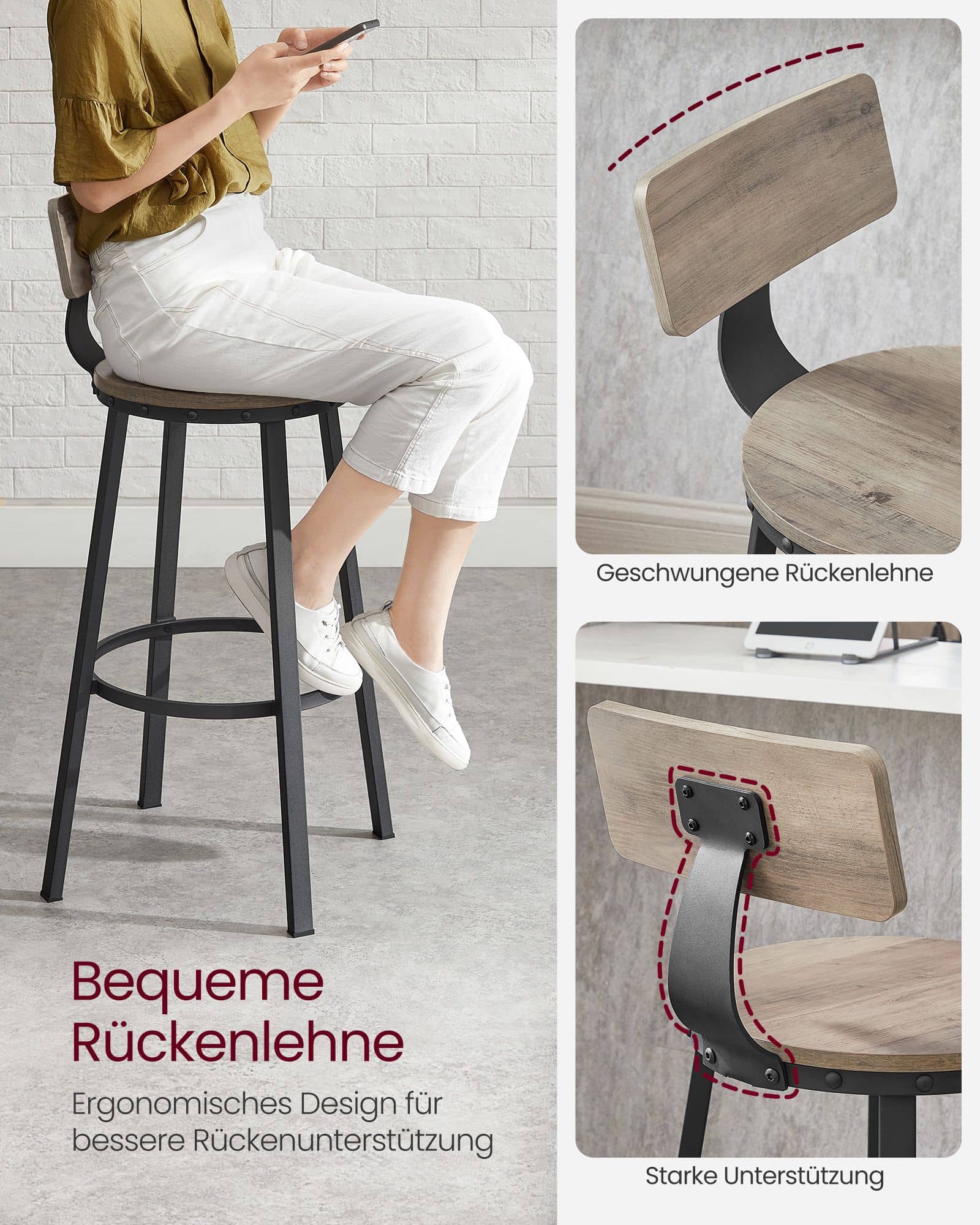 Barhocker 2er Set Greige-Schwarz Barhocker 2er Set Greige-Schwarz