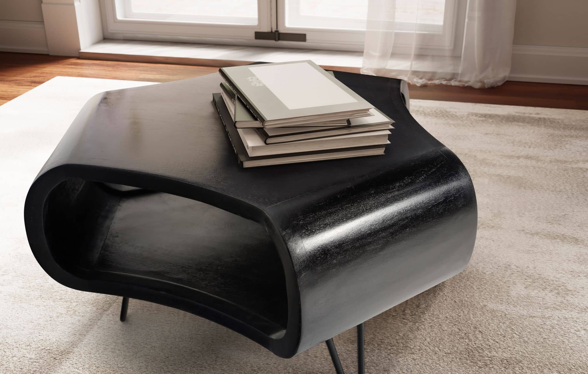 Couchtisch 60x60x35 cm Mango Massivholz Metall Schwarz Sofatisch