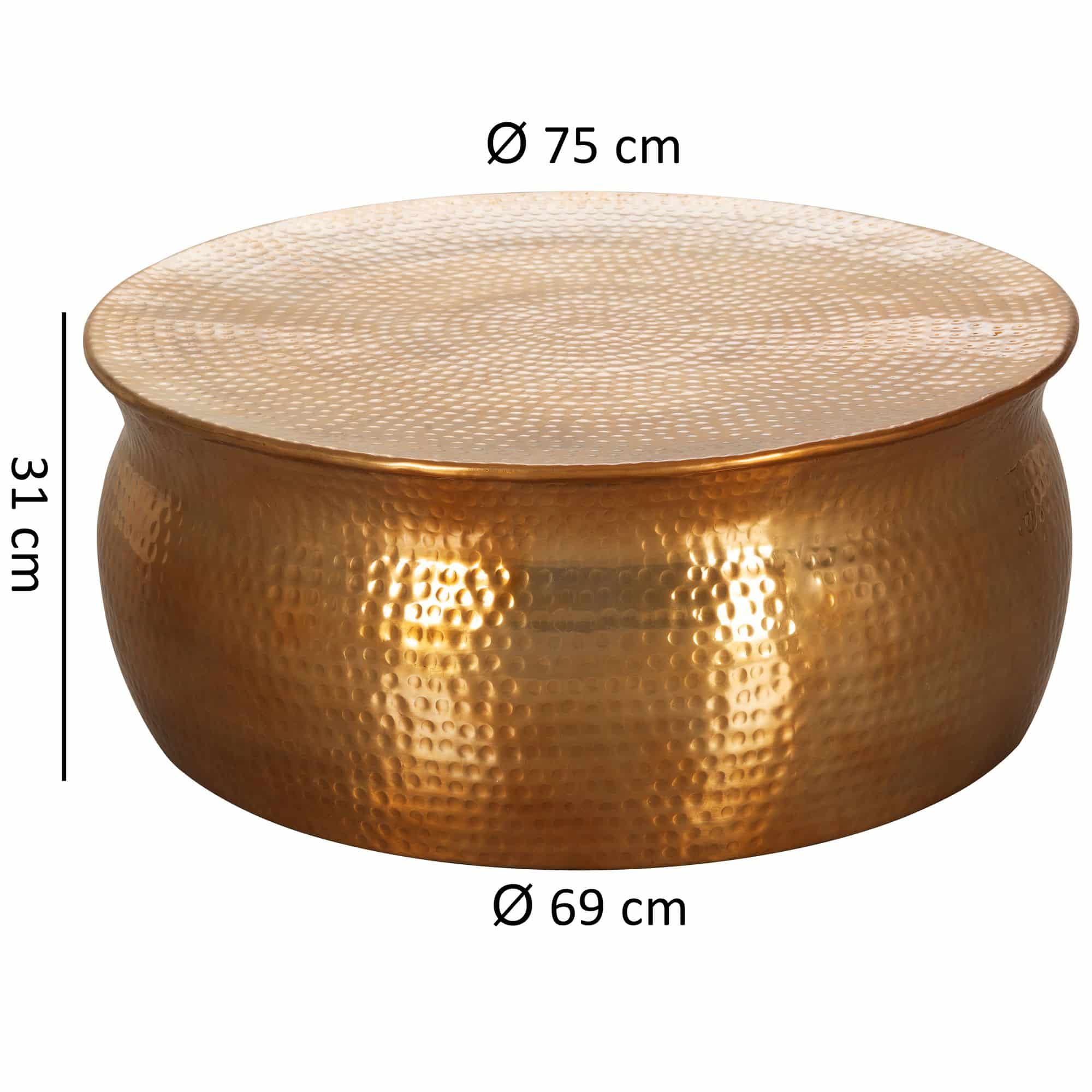 Couchtisch 75x31x75 cm Aluminium Gold Beistelltisch orientalisch rund Couchtisch 75x31x75 cm Aluminium Gold Beistelltisch orientalisch rund