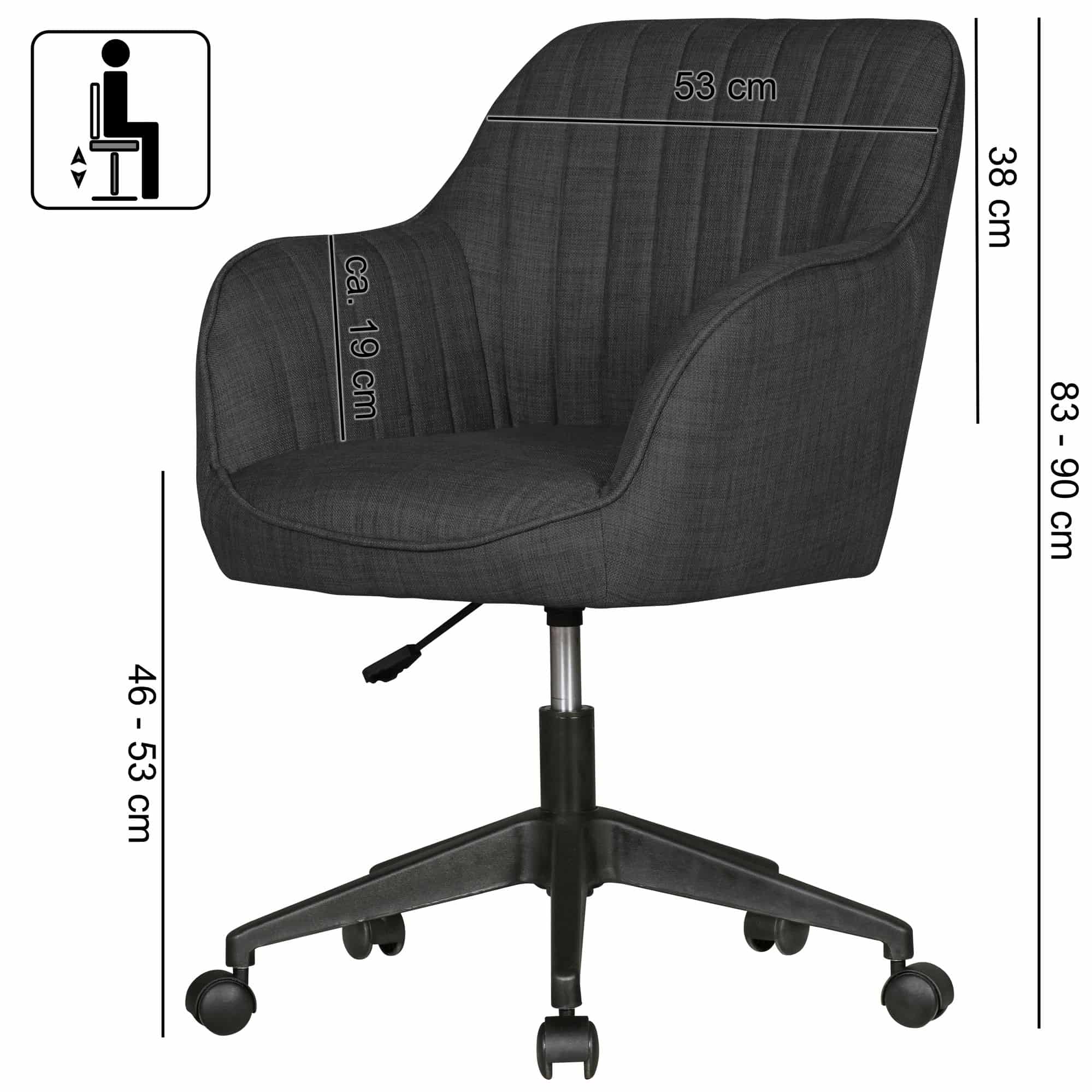48266-AMSTYLE-Schreibtischstuhl-MARA-Anthrazit-SP_2 Schreibtischstuhl MIAMI Anthrazit Stoff Design Drehstuhl mit Lehne 120 kg