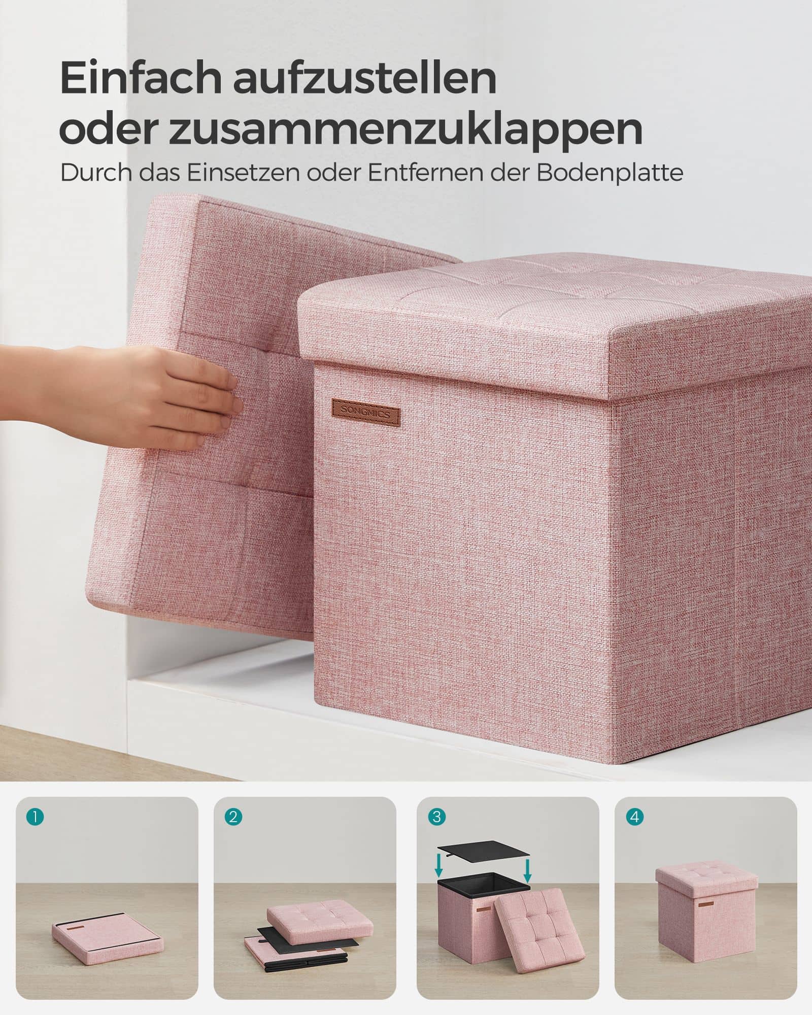 30 cm Sitzbank mit Stauraum pastellrosa-LSF028R01