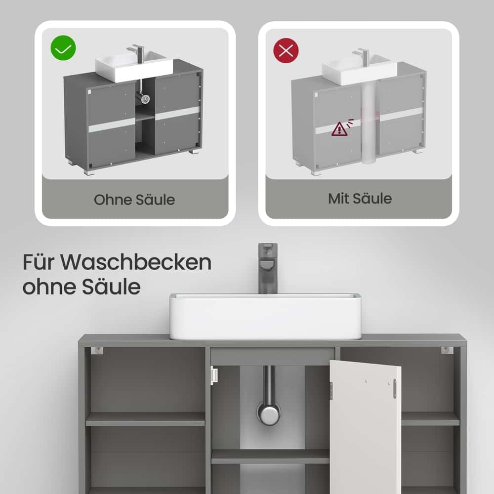 Badezimmerschrank, Waschbeckenunterschrank, mit verstellbaren Ablagen und Füßen Badezimmerschrank, Waschbeckenunterschrank, mit verstellbaren Ablagen und Füßen