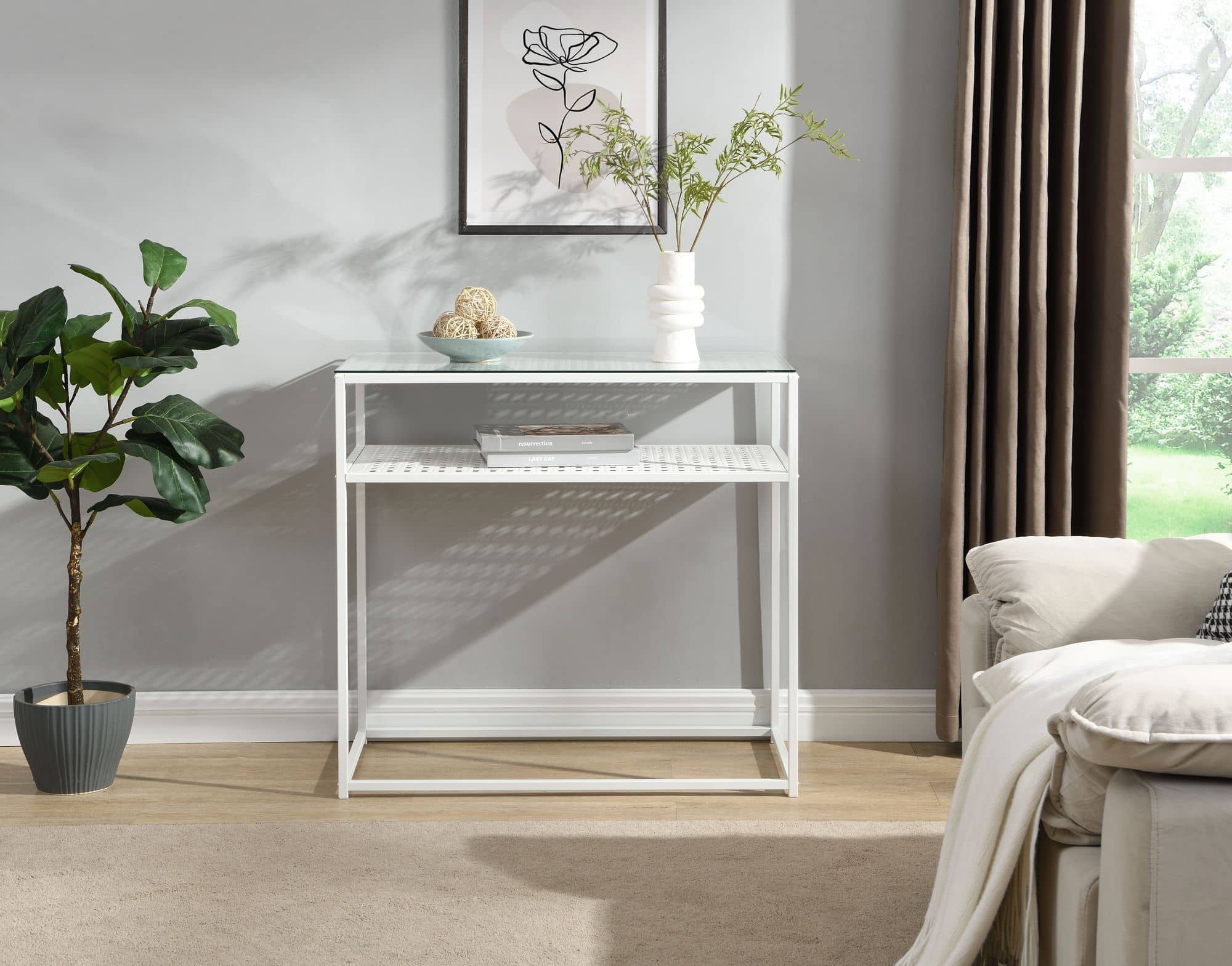 Konsolentisch Glas Metall 80x40x77 cm Flurtisch Weiß Schmal Konsolentisch Glas Metall 80x40x77 cm Flurtisch Weiß Schmal