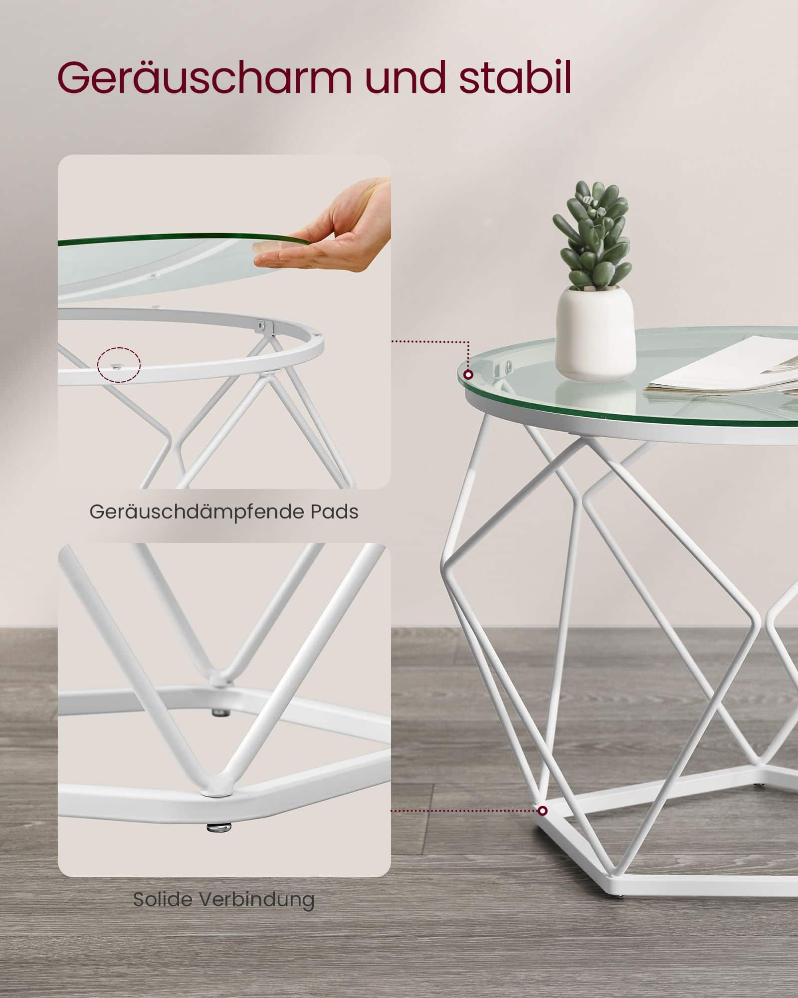 Wohnzimmertisch 2er Set modern transparent-wolkenweiß Wohnzimmertisch 2er Set modern transparent-wolkenweiß