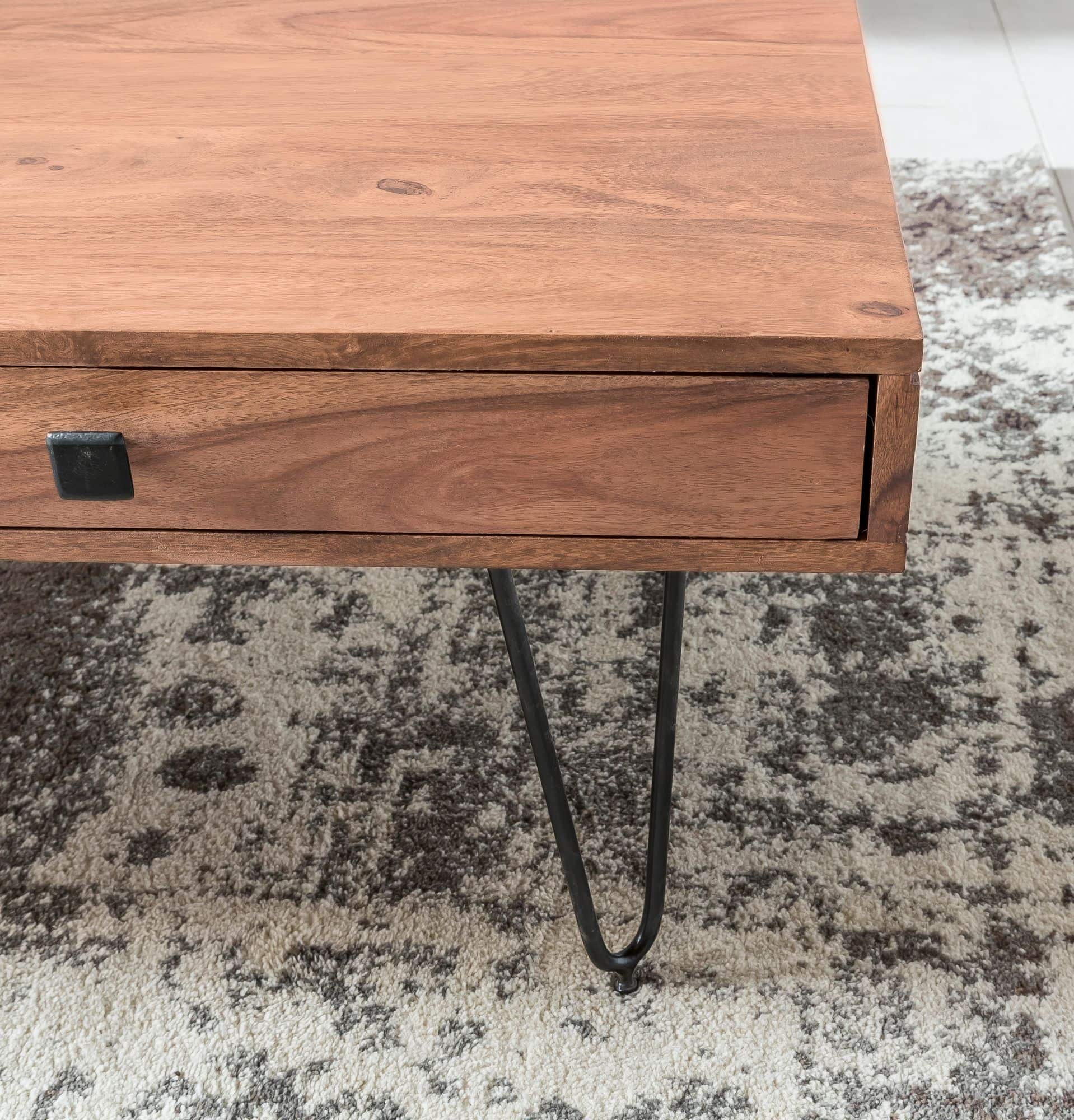 38516-WOHNLING-Couchtisch-BAGLI-Massiv-Holz-Akazi_5 Couchtisch BAGLI Massiv-Holz Akazie 110 cm breit Wohnzimmer-Tisch Design Metallbeine Landhaus-Stil Beistelltisch