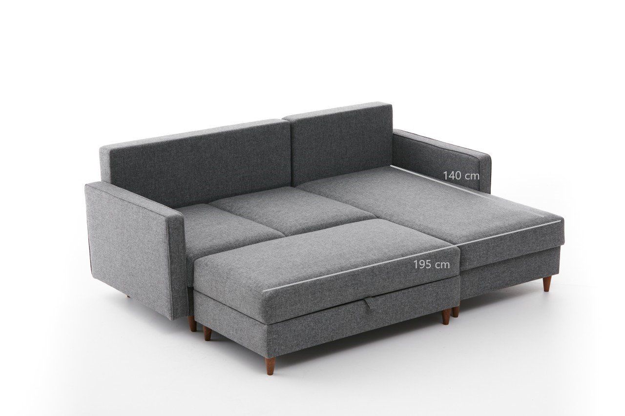 Ecksofa Eva – Skandinavischer Stil inkl. Hocker