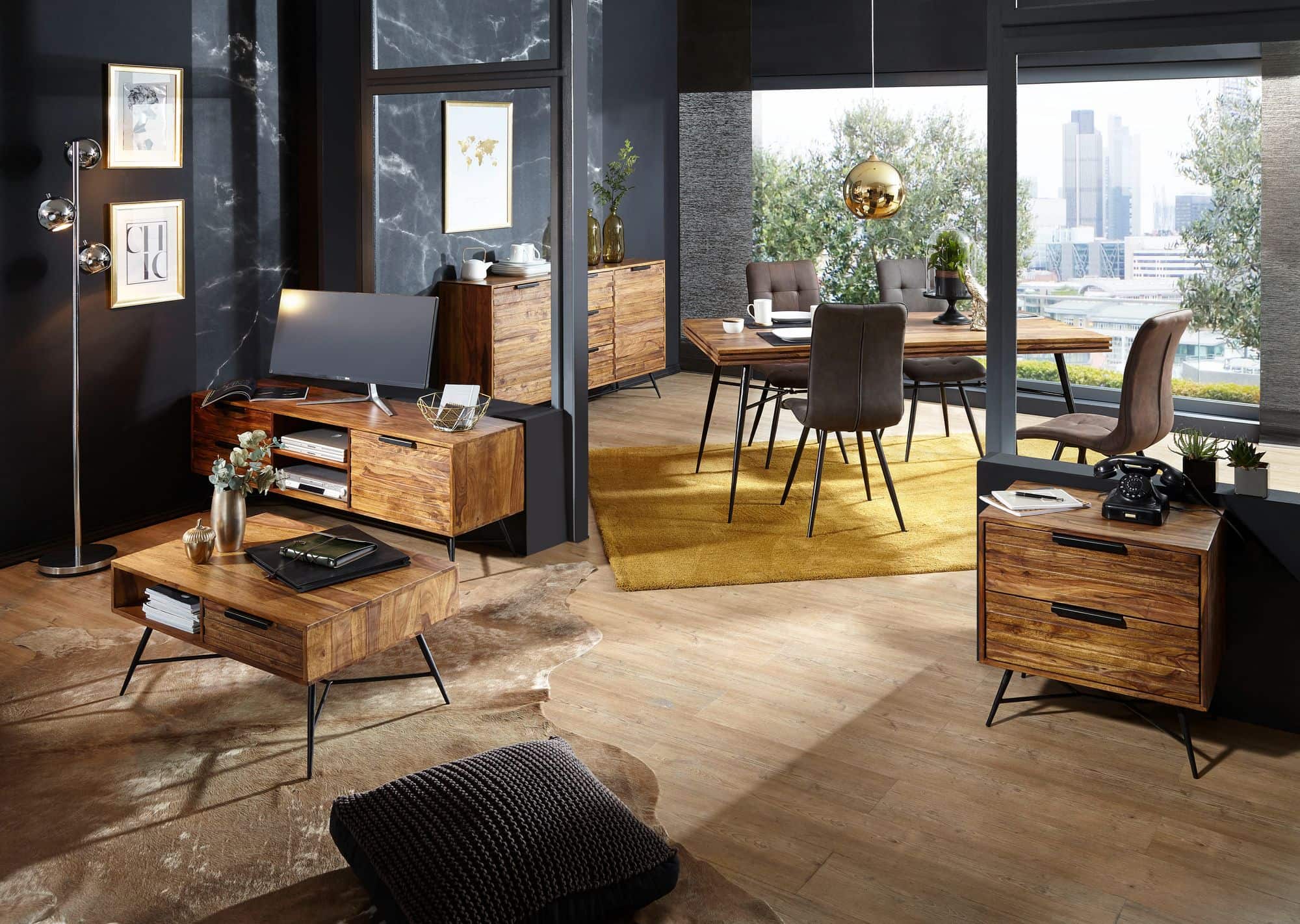 Design Sideboard NISHAN 160 x 40 x 88 cm Sheesham Massiv Holz Design Sideboard NISHAN 160 x 40 x 88 cm Sheesham Massiv Holz