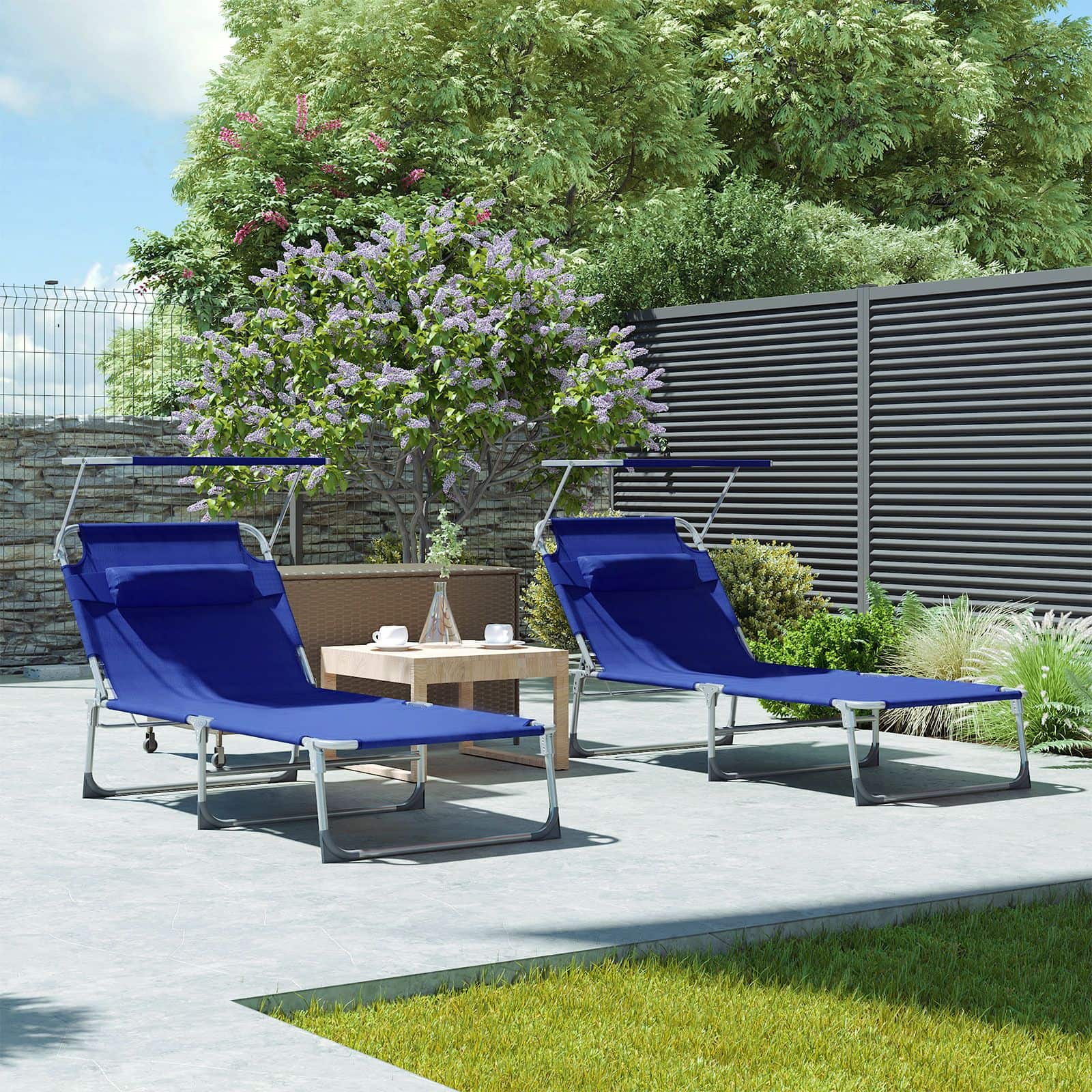Gartenliege mit Blende Dunkelblau-GCB22BUV2 Gartenliege mit Blende Dunkelblau-GCB22BUV2