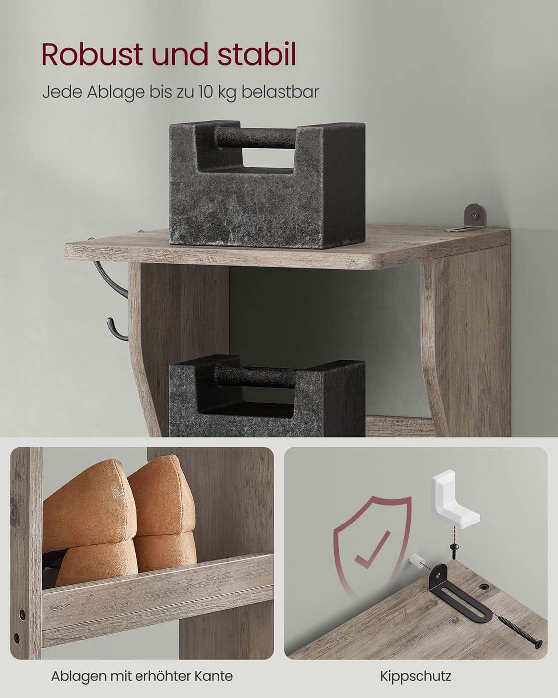 Schmales Schuhregal mit 7 Ebenen greige meliert