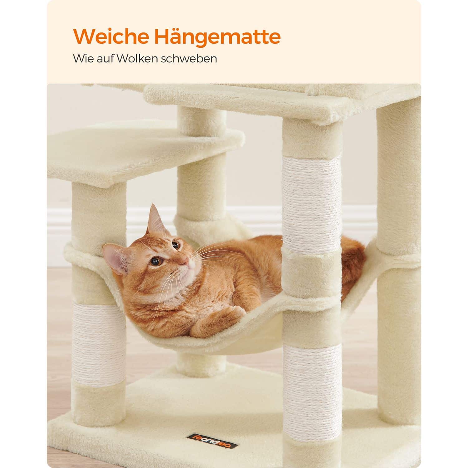 Kratzbaum 112 cm mit Plattformen und Hängematte beige-PCT261M01 Kratzbaum 112 cm mit Plattformen und Hängematte beige-PCT261M01