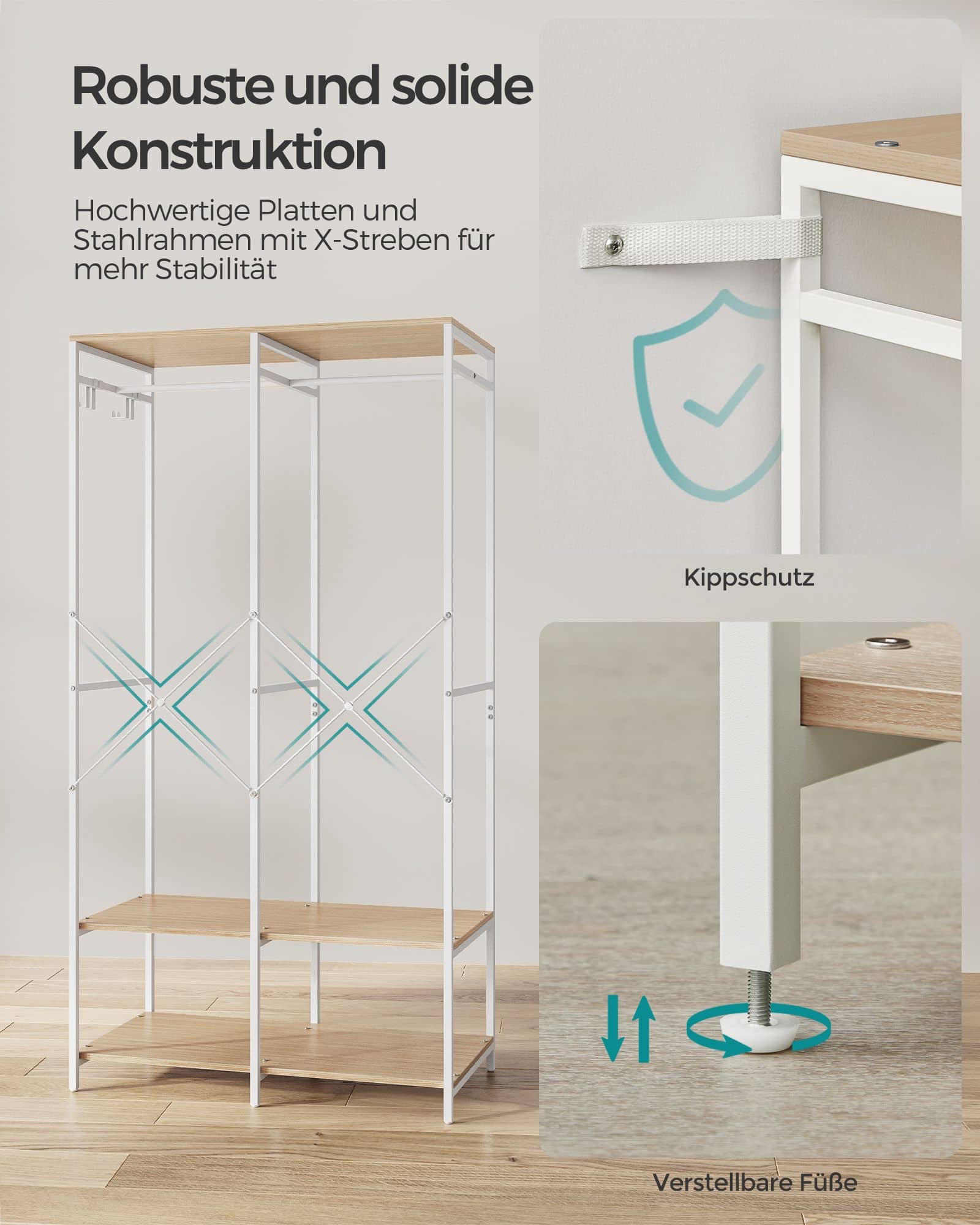 Kleiderschrank offen mit Kleiderstange naturbeige Kleiderschrank offen mit Kleiderstange naturbeige