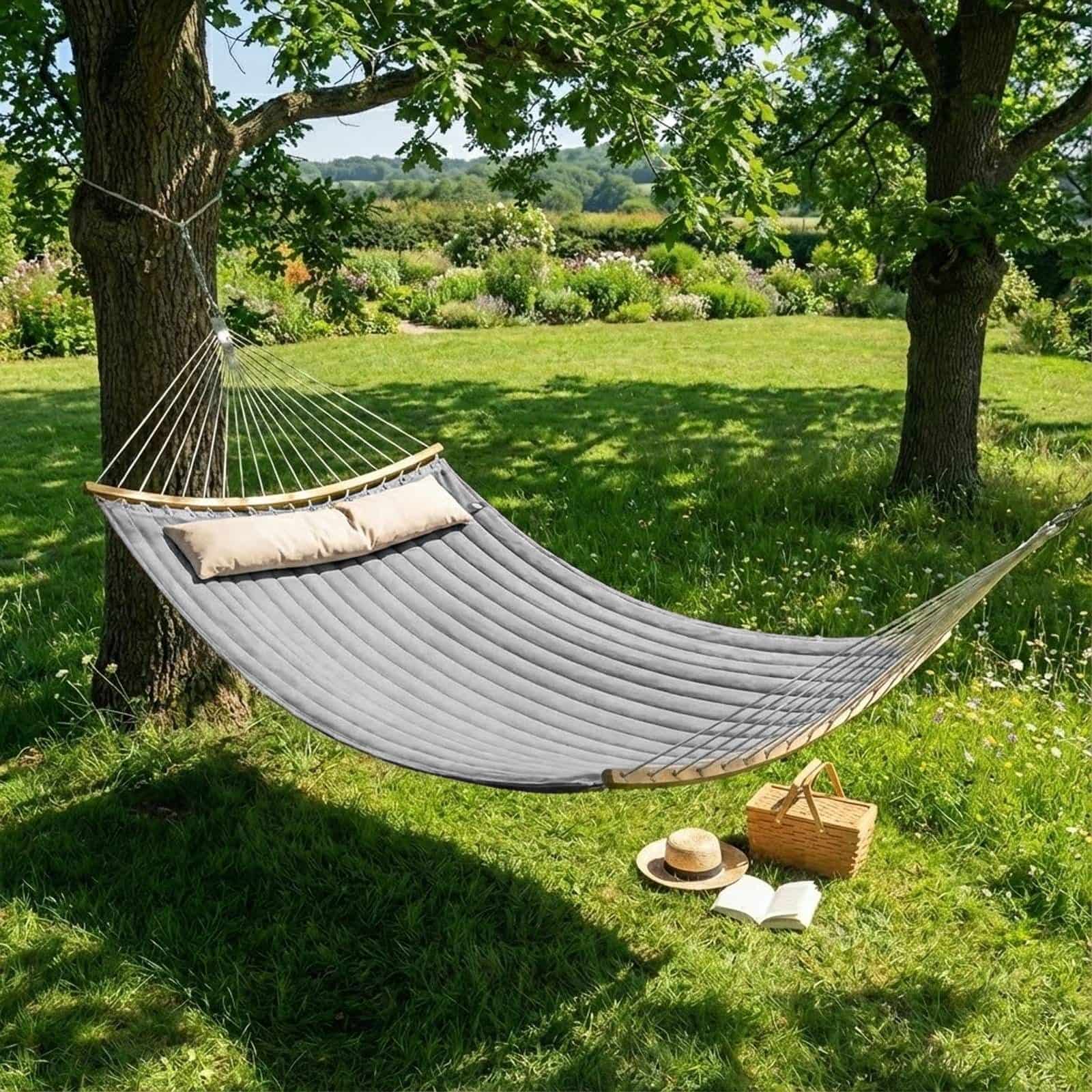 Doppel-Hängematte, gepolstert mit Kissen, Outdoor Camping Hängematte