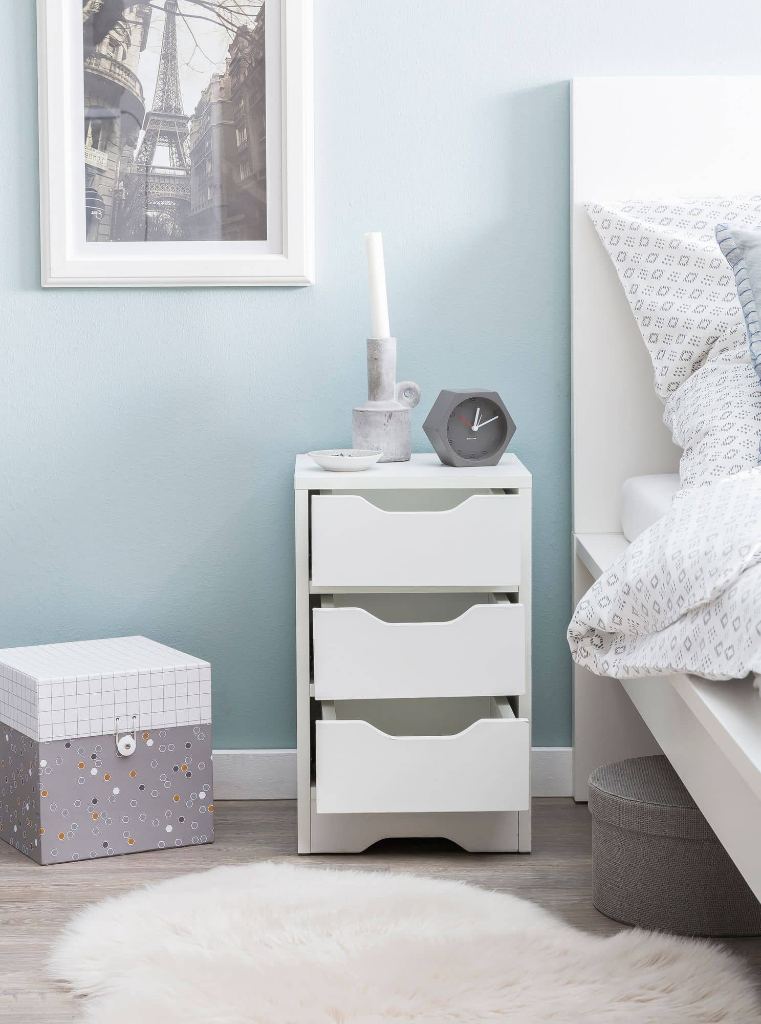 47476-WOHNLING-Nachtkonsole-PAGUS-mit-3-Schublade_5 Nachtkonsole WL5.704 31x49x31 cm Weiß Matt mit 3 Schubladen