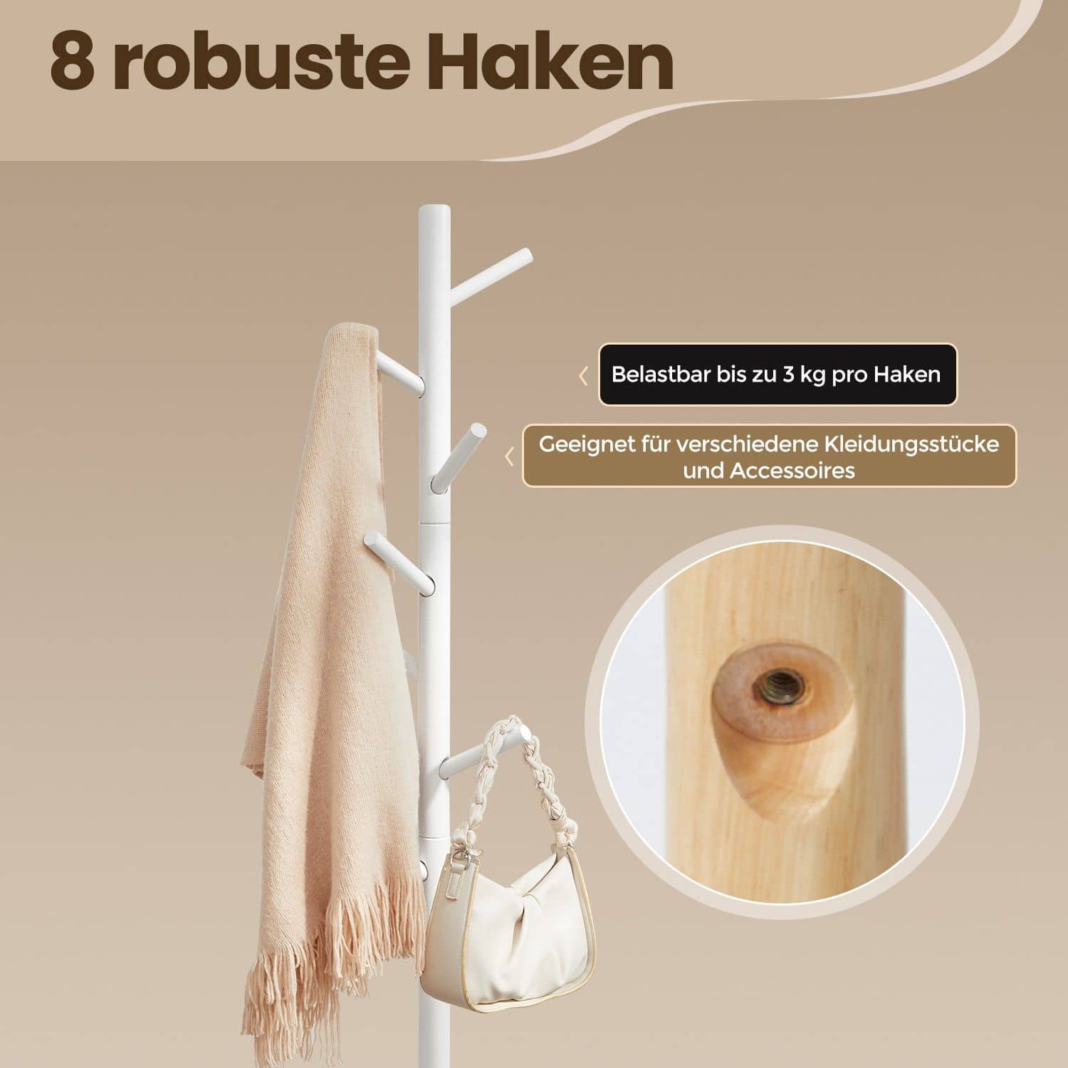 Garderobenständer, Kleiderständer aus Massivholz, Garderobe in Baumform