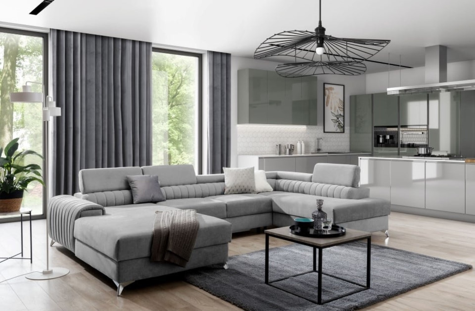 Wohnlandschaft mit Schlaffunktion Lacante und Bettkasten im modernen Design für stilvolles Wohnen Wohnlandschaft mit Schlaffunktion Lacante und Bettkasten im modernen Design für stilvolles Wohnen