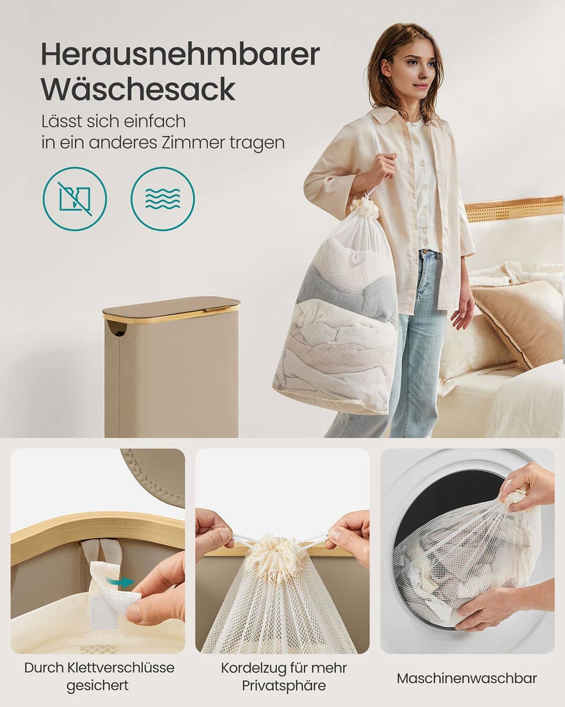 Wäschekorb 65 L mit Deckel 150 L 42 x 22,5 x 70,5 cm kamelbraun Wäschekorb 65 L mit Deckel 150 L 42 x 22,5 x 70,5 cm kamelbraun