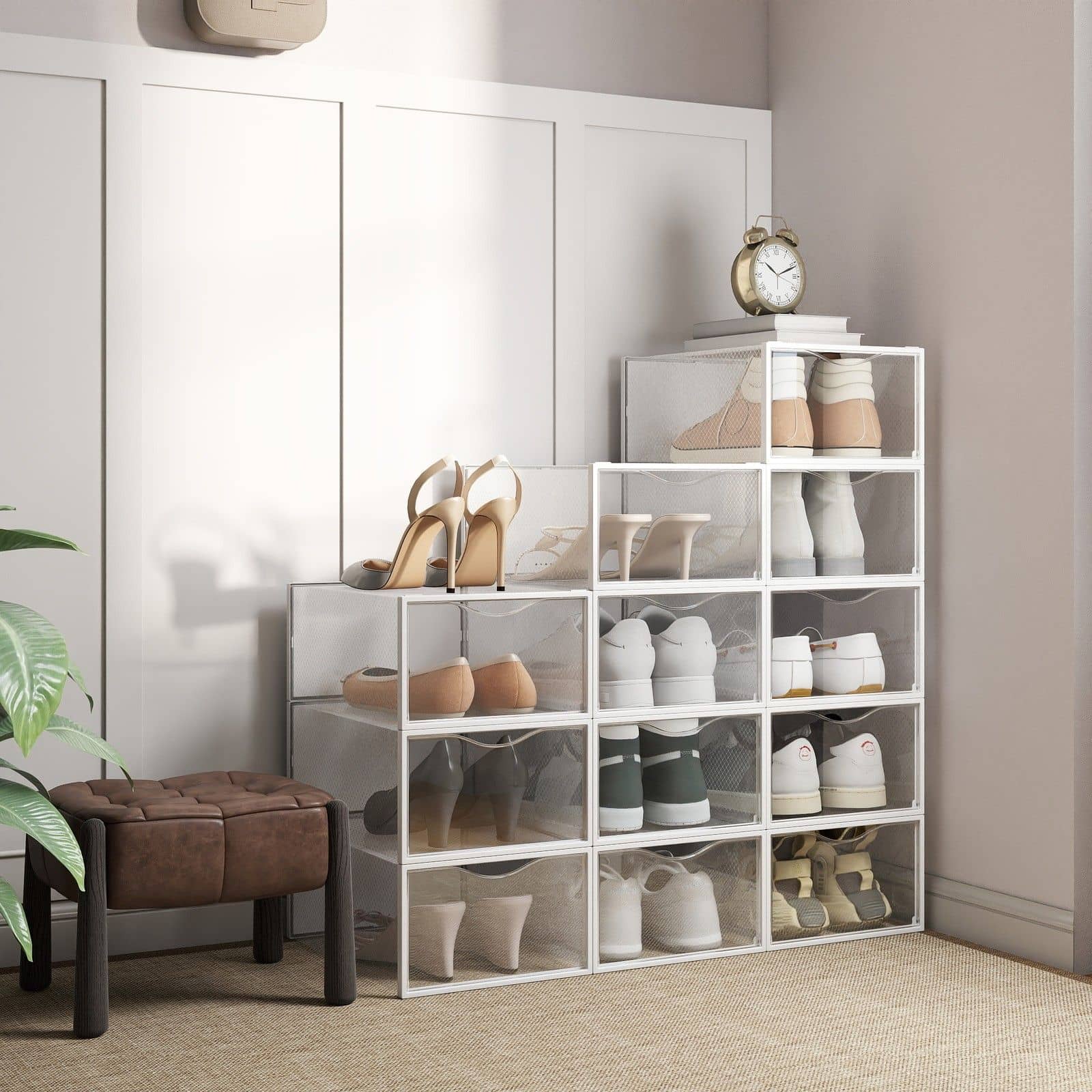 Schuhboxen, aus Kunststoff, mit Tür Schuhboxen, aus Kunststoff, mit Tür