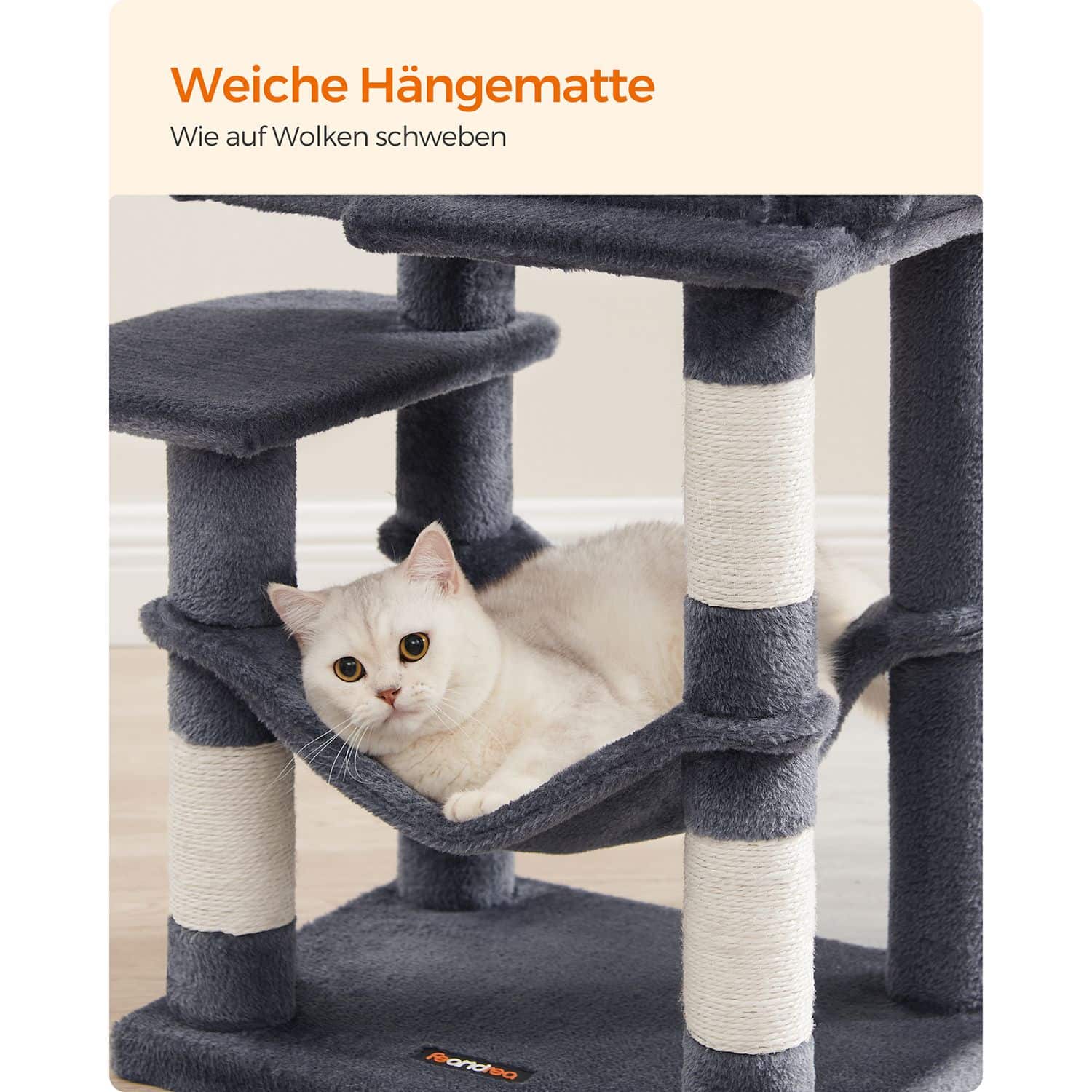 Kratzbaum 112 cm mit Plattformen und Hängematte rauchgrau-B34PCT261G01 Kratzbaum 112 cm mit Plattformen und Hängematte rauchgrau-B34PCT261G01
