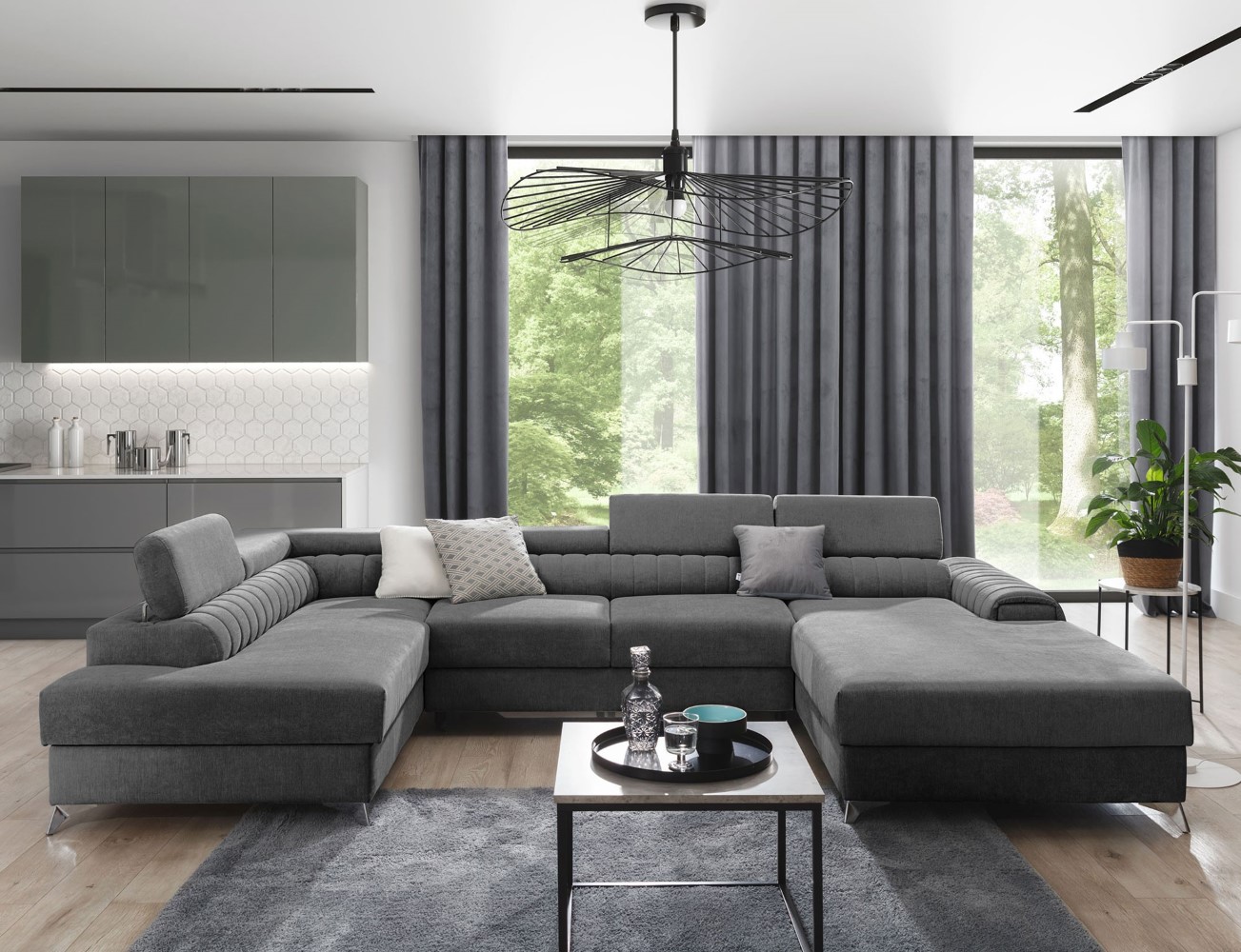 Wohnlandschaft mit Schlaffunktion Lacante und Bettkasten im modernen Design für stilvolles Wohnen Wohnlandschaft mit Schlaffunktion Lacante und Bettkasten im modernen Design für stilvolles Wohnen