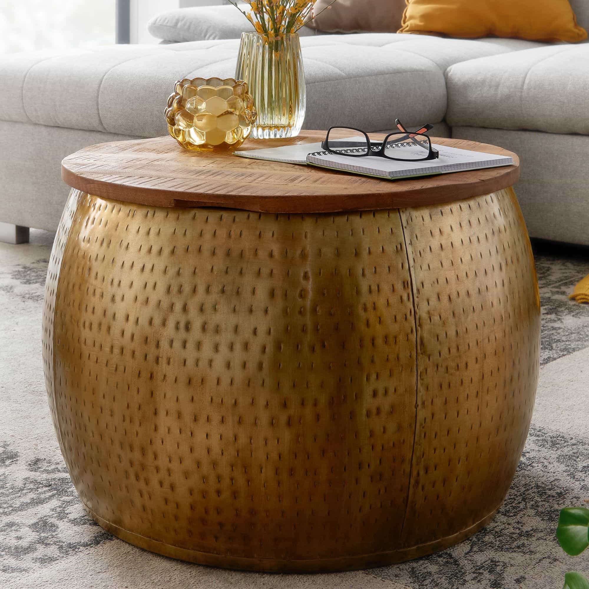 74597-Wohnling-Couchtisch-60x60x40-cm-rund-WL6-705-WL6-705_1 Couchtisch Mango Massivholz Metall 60x60x40 cm Gold Rund mit Stauraum