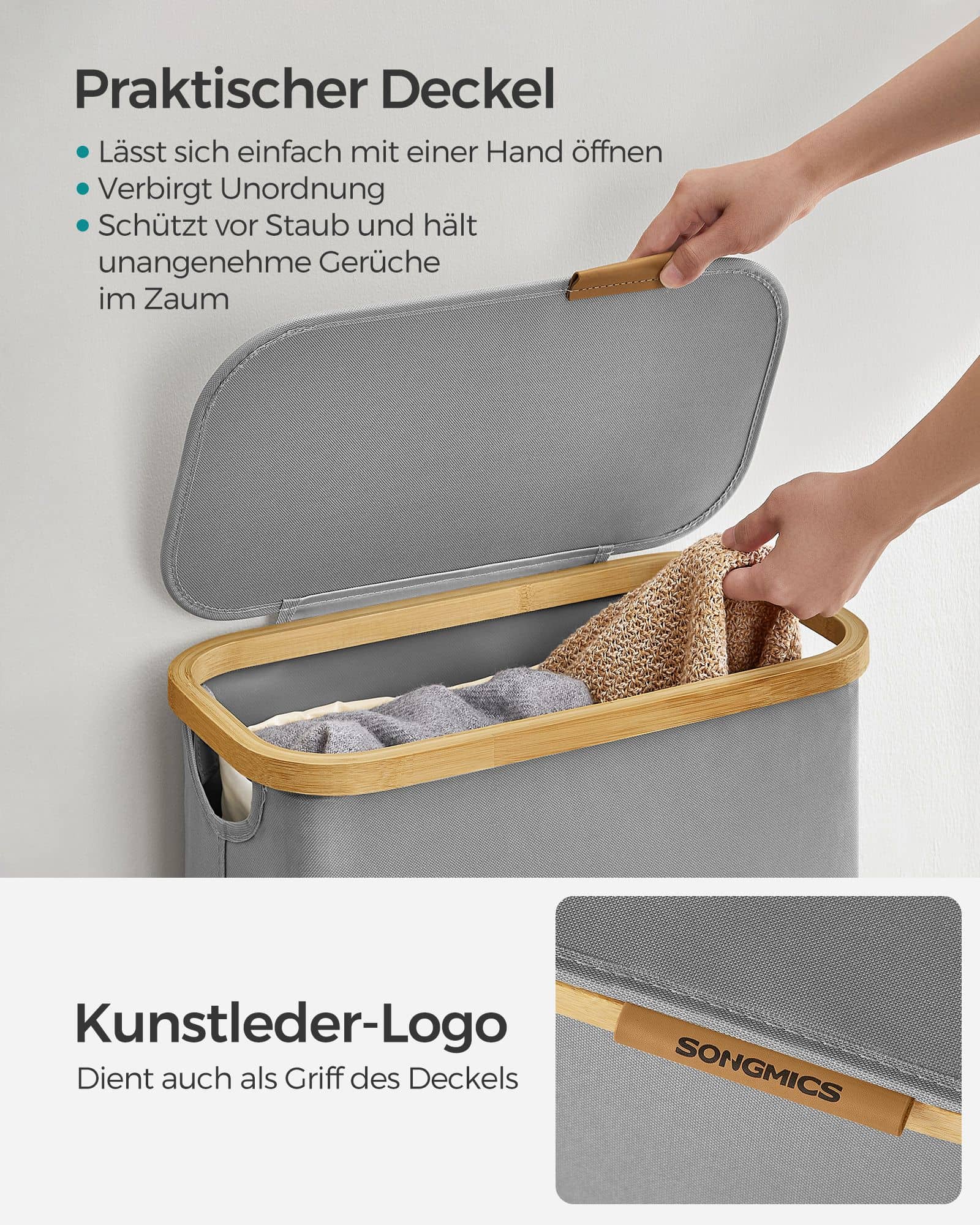 Wäschekorb 60 Liter mit Deckel grau Wäschekorb 60 Liter mit Deckel grau