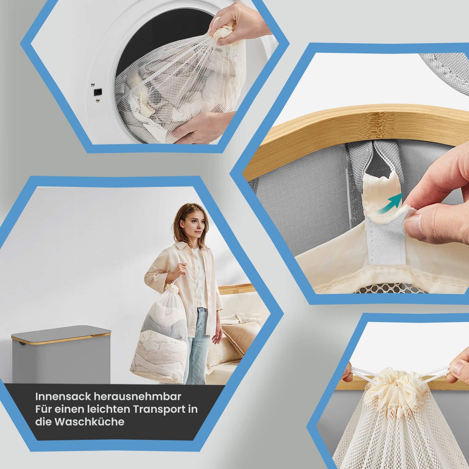 Wäschekorb 3 Fächer, Wäschesammler mit Deckel, 150 L Wäschekorb 3 Fächer, Wäschesammler mit Deckel, 150 L