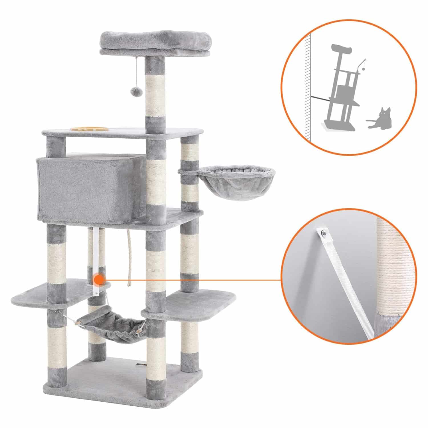 Kratzbaum mit Napf 164 cm Hellgrau-PCT99W Kratzbaum mit Napf 164 cm Hellgrau-PCT99W