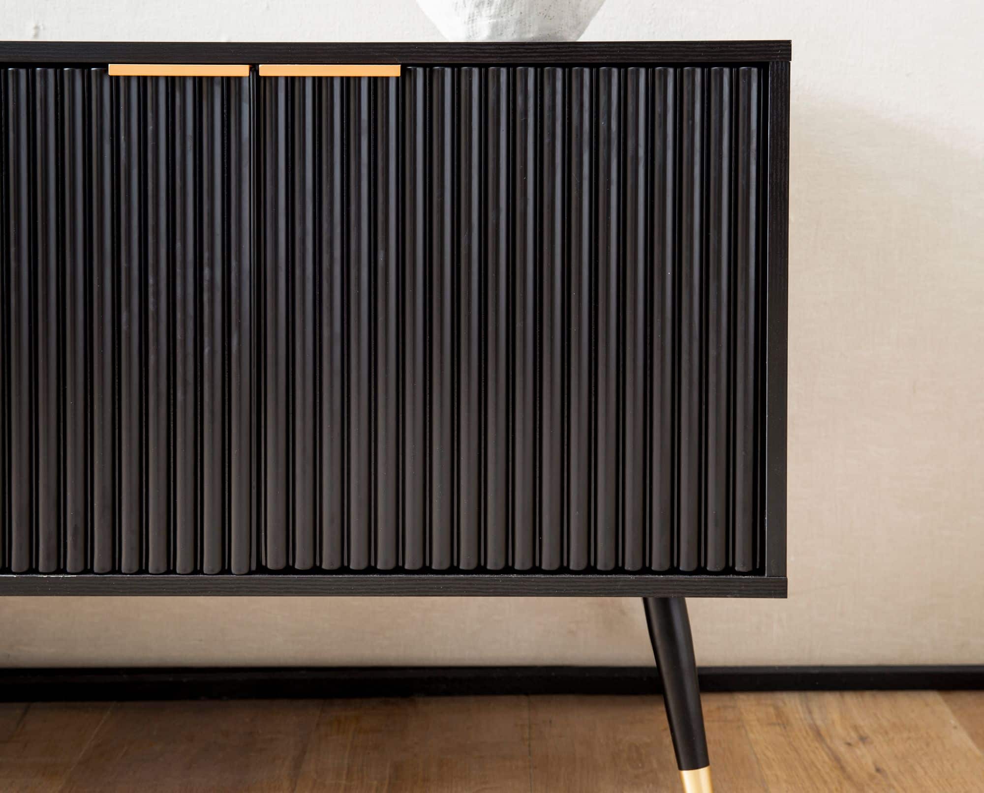Lowboard Schwarz mit Eiche-Dekor 150x60x39 cm TV-Kommode Modern Lowboard Schwarz mit Eiche-Dekor 150x60x39 cm TV-Kommode Modern