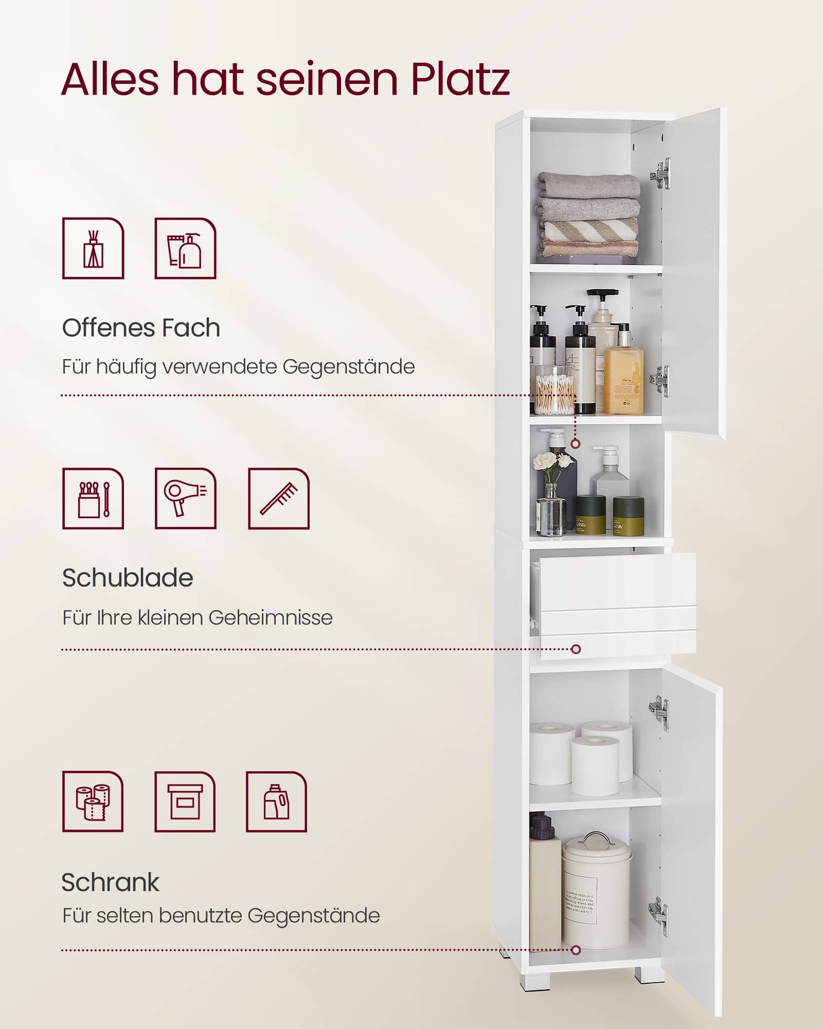 Badezimmerschrank 30 x 30 x 170 cm mit verstellbaren Ablagen Badezimmerschrank 30 x 30 x 170 cm mit verstellbaren Ablagen