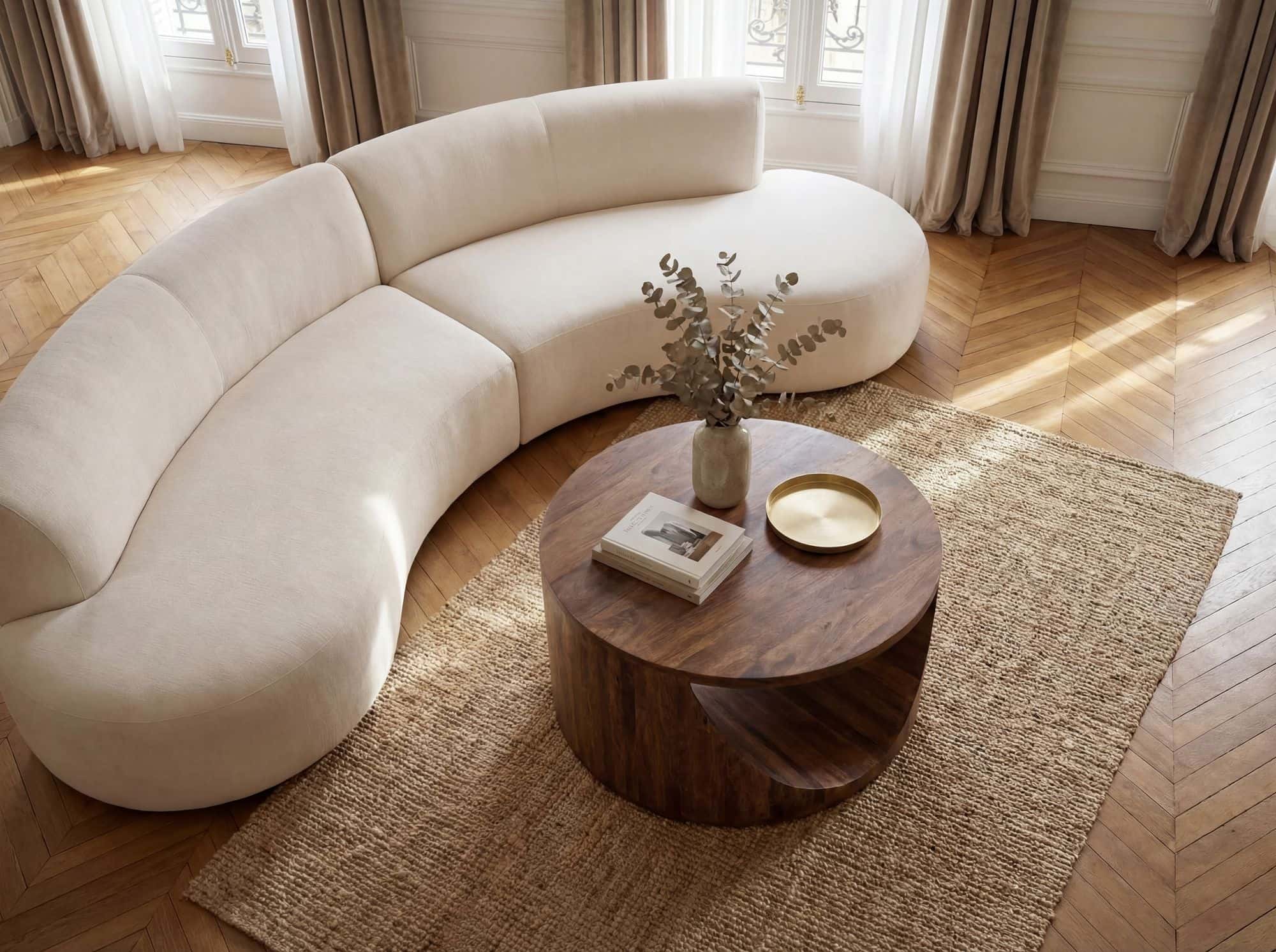 Couchtisch Mango Massivholz Rund 60cm - Design Wohnzimmertisch mit Ablagefach - Ausgefallener Sofatisch Holz - Loungetisch Zylinder - Natur Beistelltisch Handmade