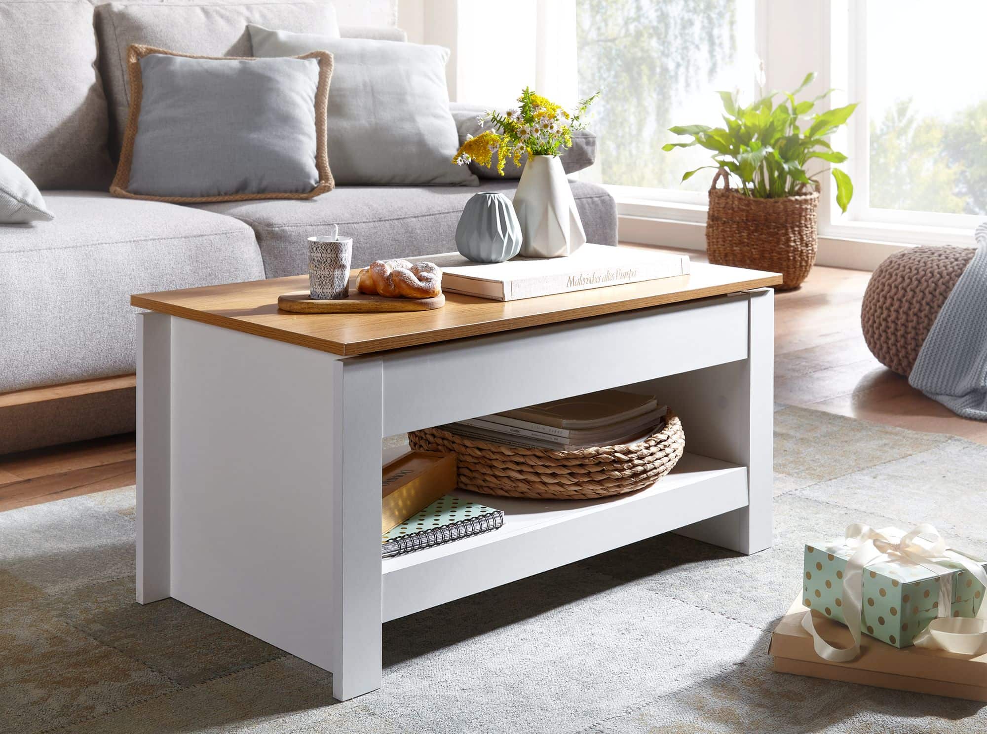 62540-WOHNLING-Couchtisch-85X47X42cm-weiss-Eiche-WL6-382-WL6-382_2 Couchtisch Weiß/Eiche 85×47×45 cm – Stauraum & Design