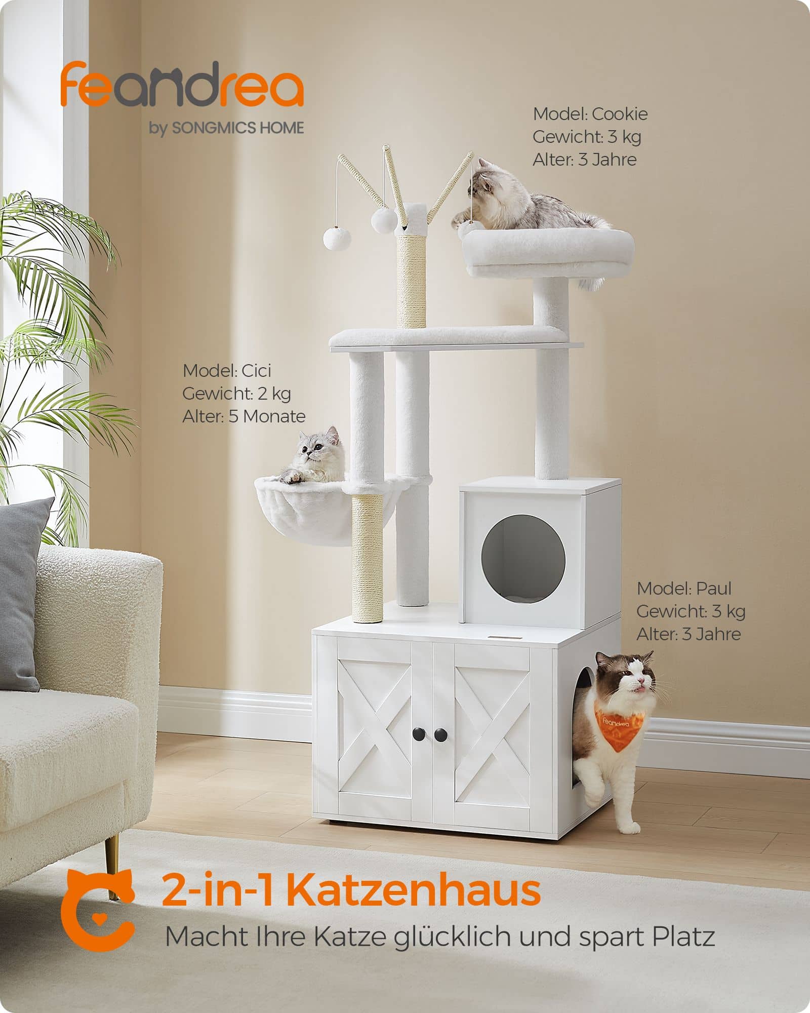 Kratzbaum mit Katzenklo-Schrank 151 cm hoch Kratzbaum mit Katzenklo-Schrank 151 cm hoch