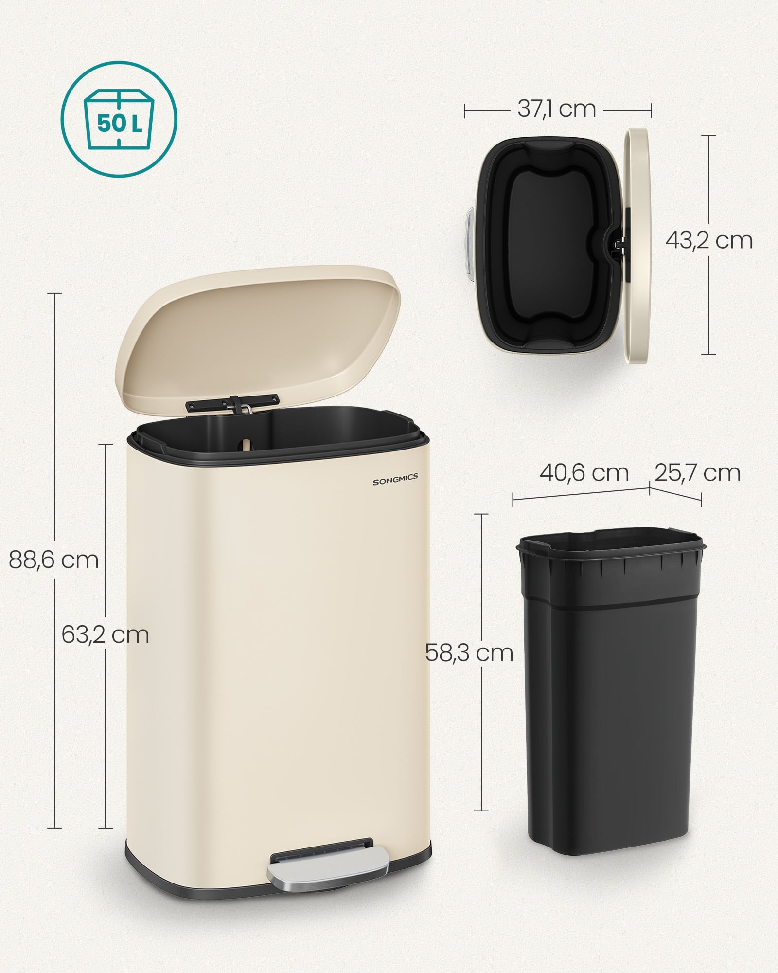 Mülleimer Küche 50 Liter sandbeige Mülleimer Küche 50 Liter sandbeige