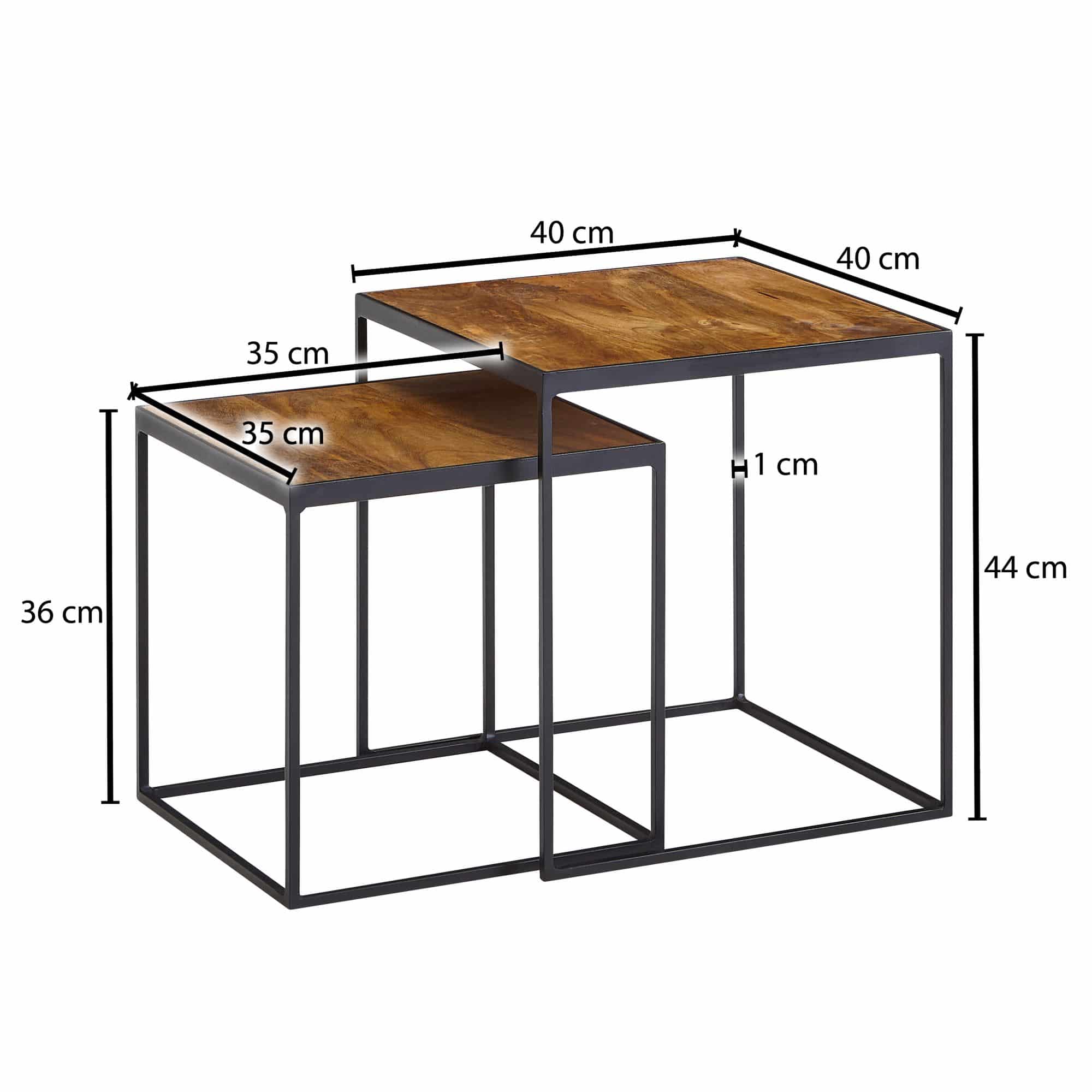 72600-Wohnling-Couchtisch-2er-Set-Mango-Holz-WL6-635-WL6-635 Wohnzimmertisch 2er Set Mango Massivholz / Metall Beistelltisch Eckig