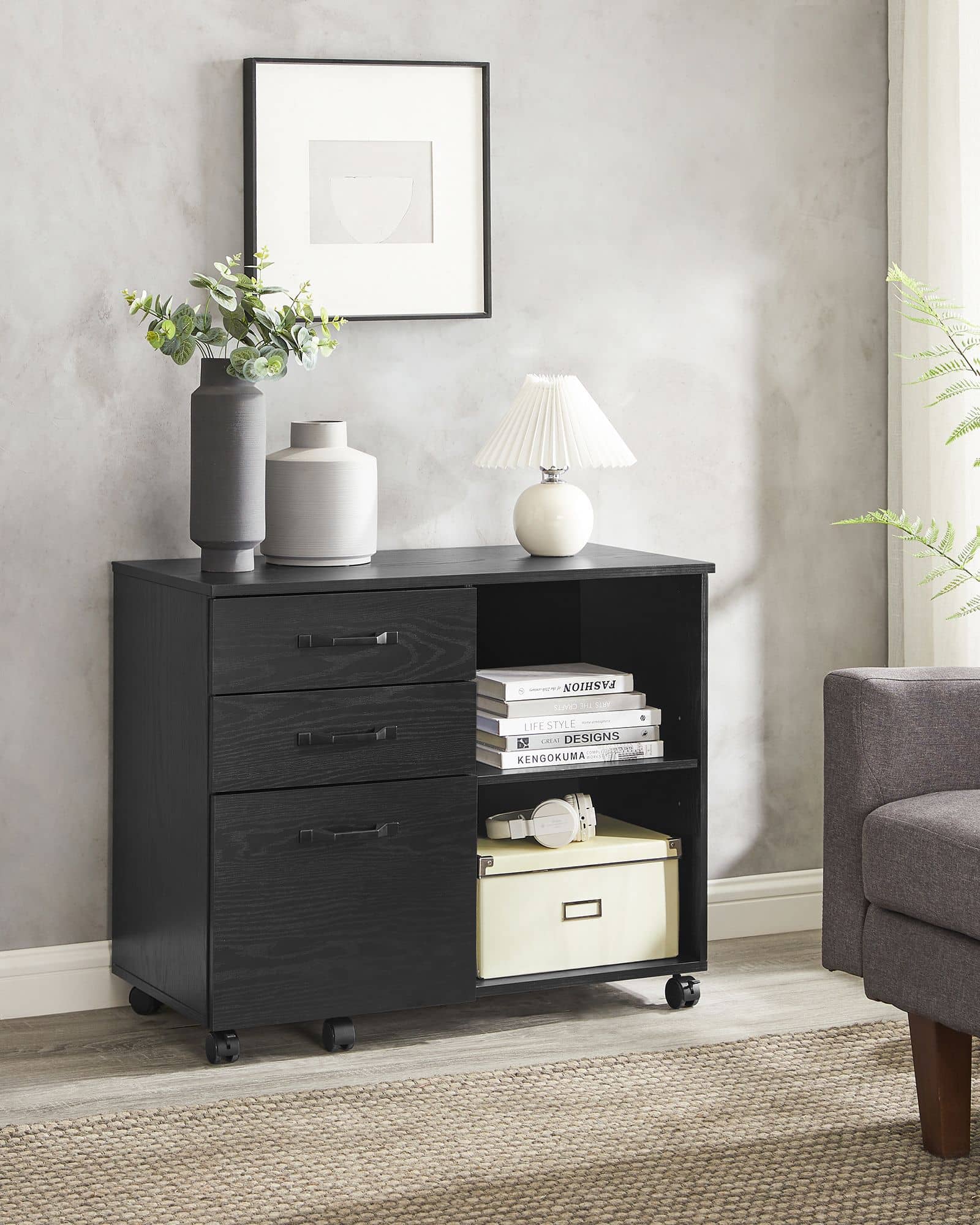 Rollcontainer mit 3 Schubladen und Rollen schwarz-OFC041B56 Rollcontainer mit 3 Schubladen und Rollen schwarz-OFC041B56