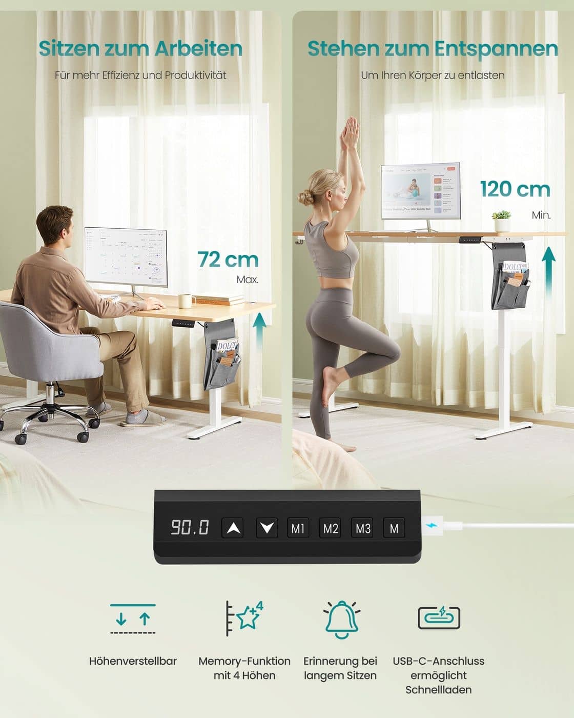 Höhenverstellbarer Schreibtisch elektrisch 80 x 180 x (72-120) cm Höhenverstellbarer Schreibtisch elektrisch 80 x 180 x (72-120) cm