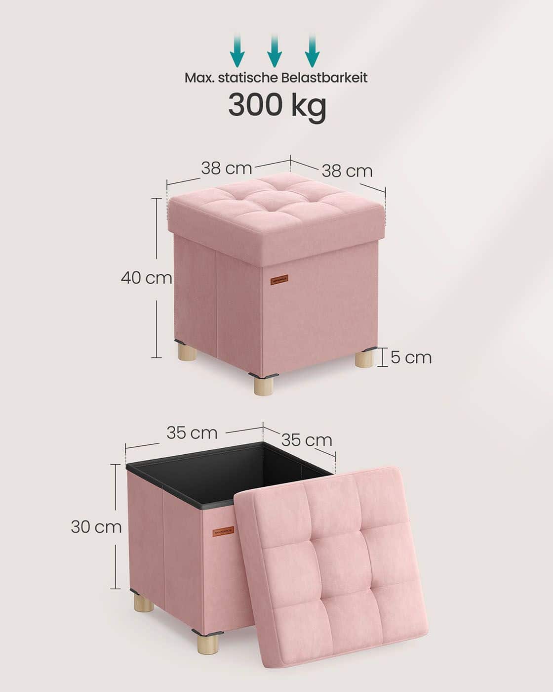 Sitzbank mit Stauraum 38 x 38 x 40 cm Fußhocker 37 L pastellrosa Sitzbank mit Stauraum 38 x 38 x 40 cm Fußhocker 37 L pastellrosa