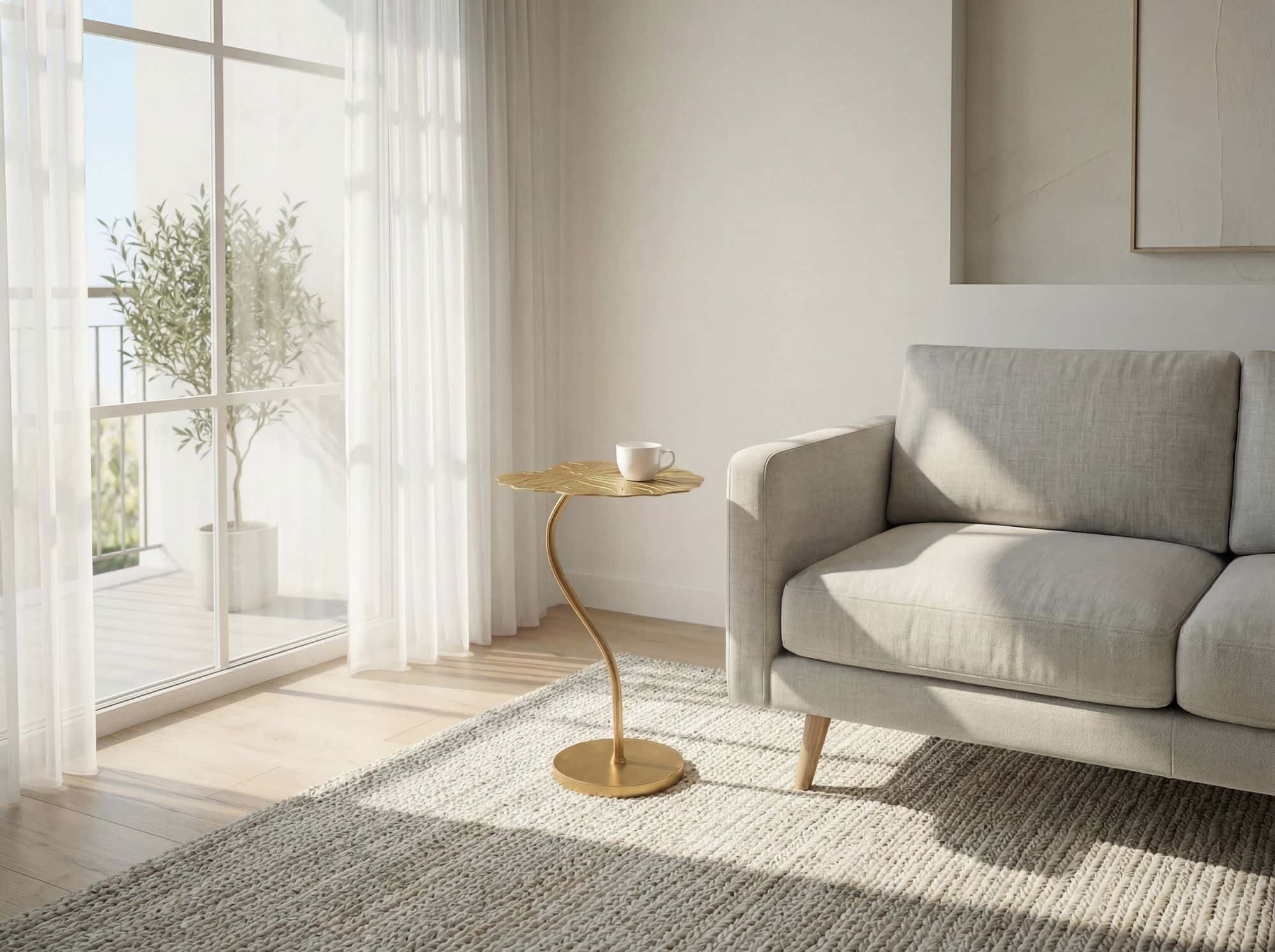 Beistelltisch Aluminium Gold 40x38cm - Design Blatt Anstelltisch Wohnzimmertisch - Moderner Loungetisch - Edler Blumentisch Couchtisch Wohnzimmer Handmade